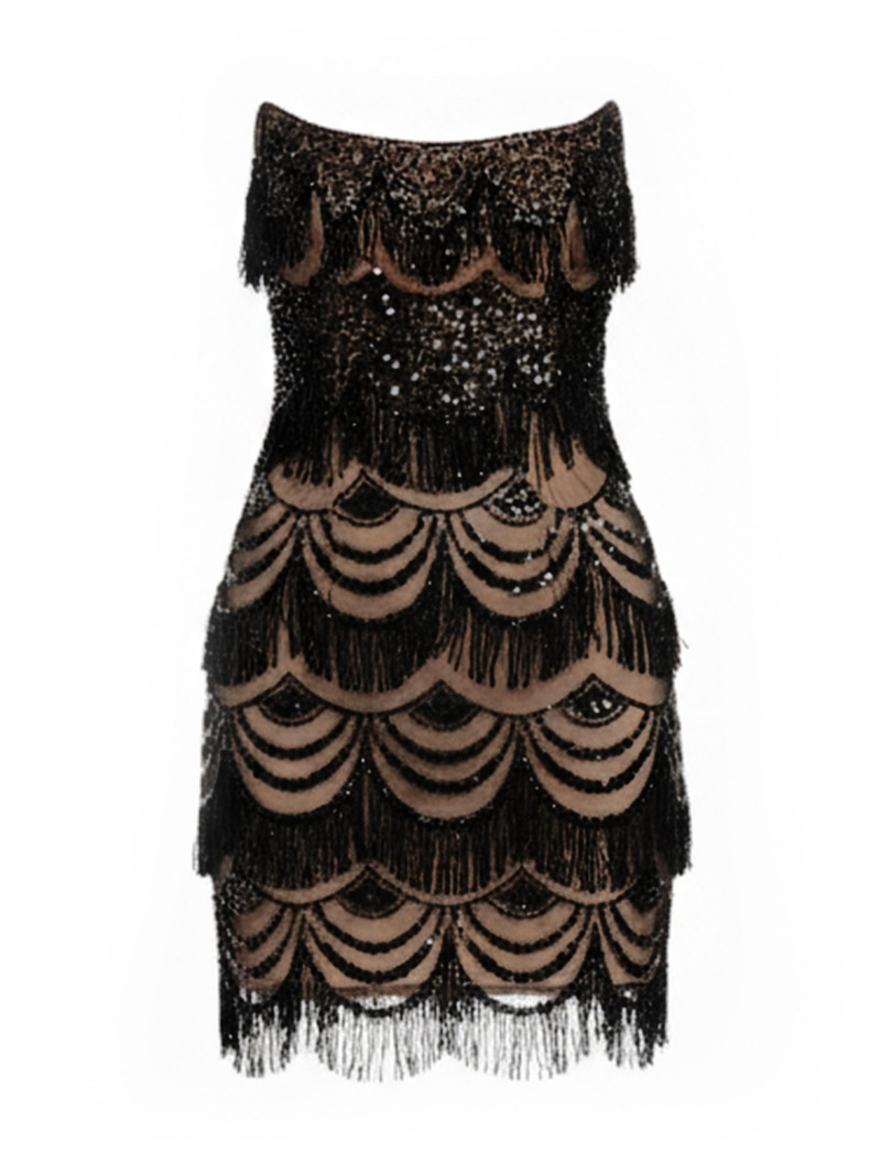 Women's Alva Beaded Strapless Minidress - Black Beige 1