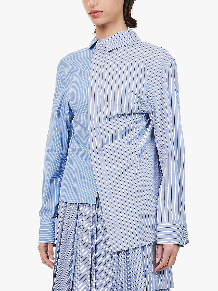 Striped asymmetric-hem cotton shirt - 3