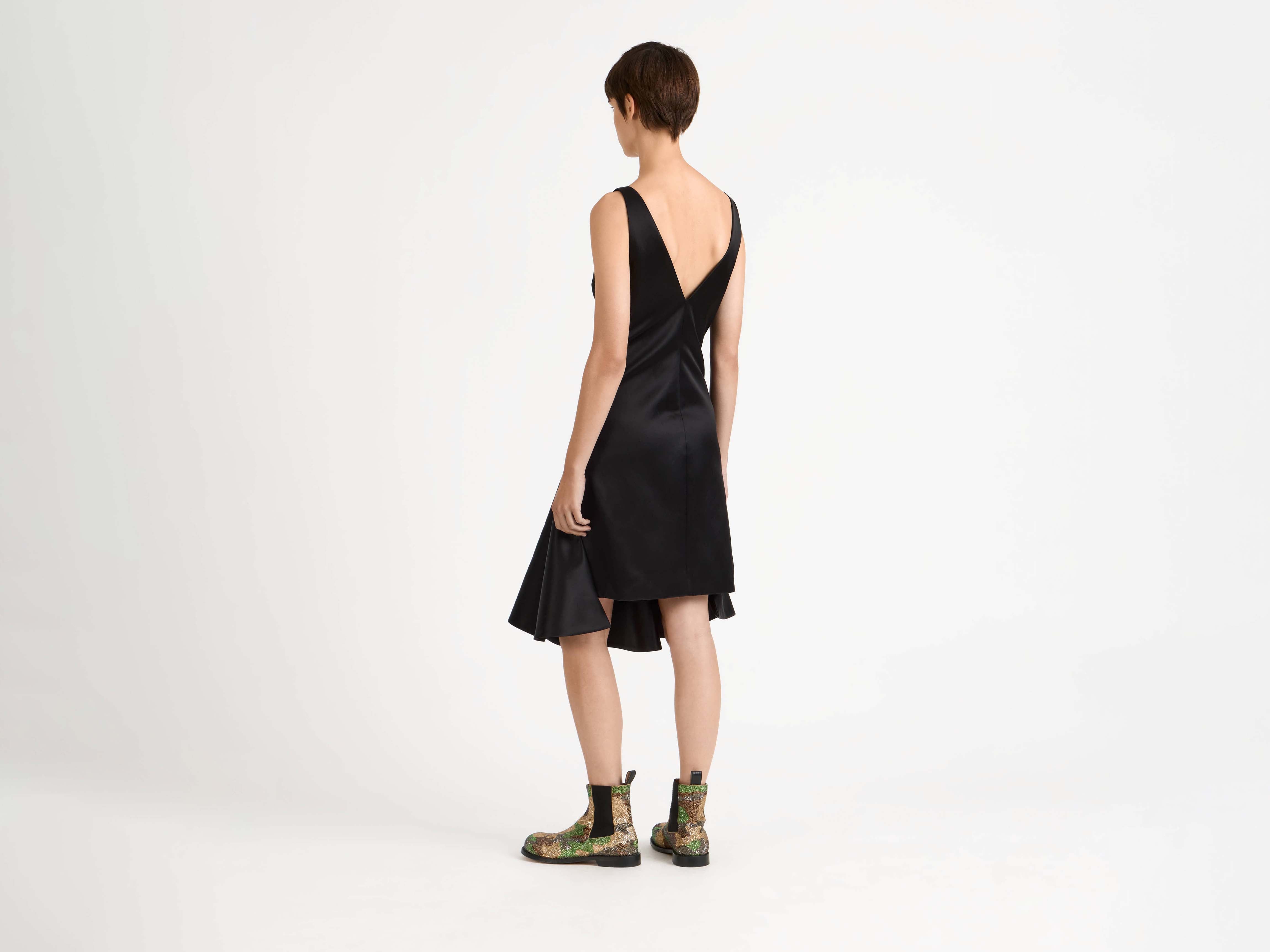 WOMENS DRAPED SKIRT MIDI DRESS IN BLACK - 3