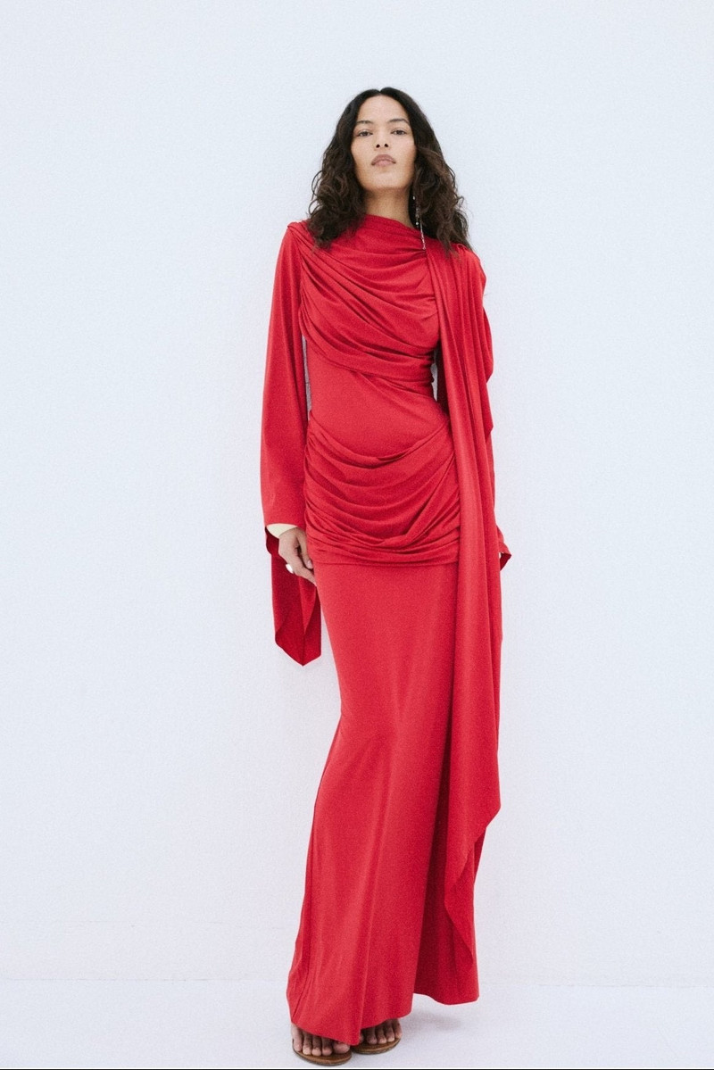 De La Vali PERISA MAXI DRESS IN RUBY RED SPANDEX JERSEY outlook