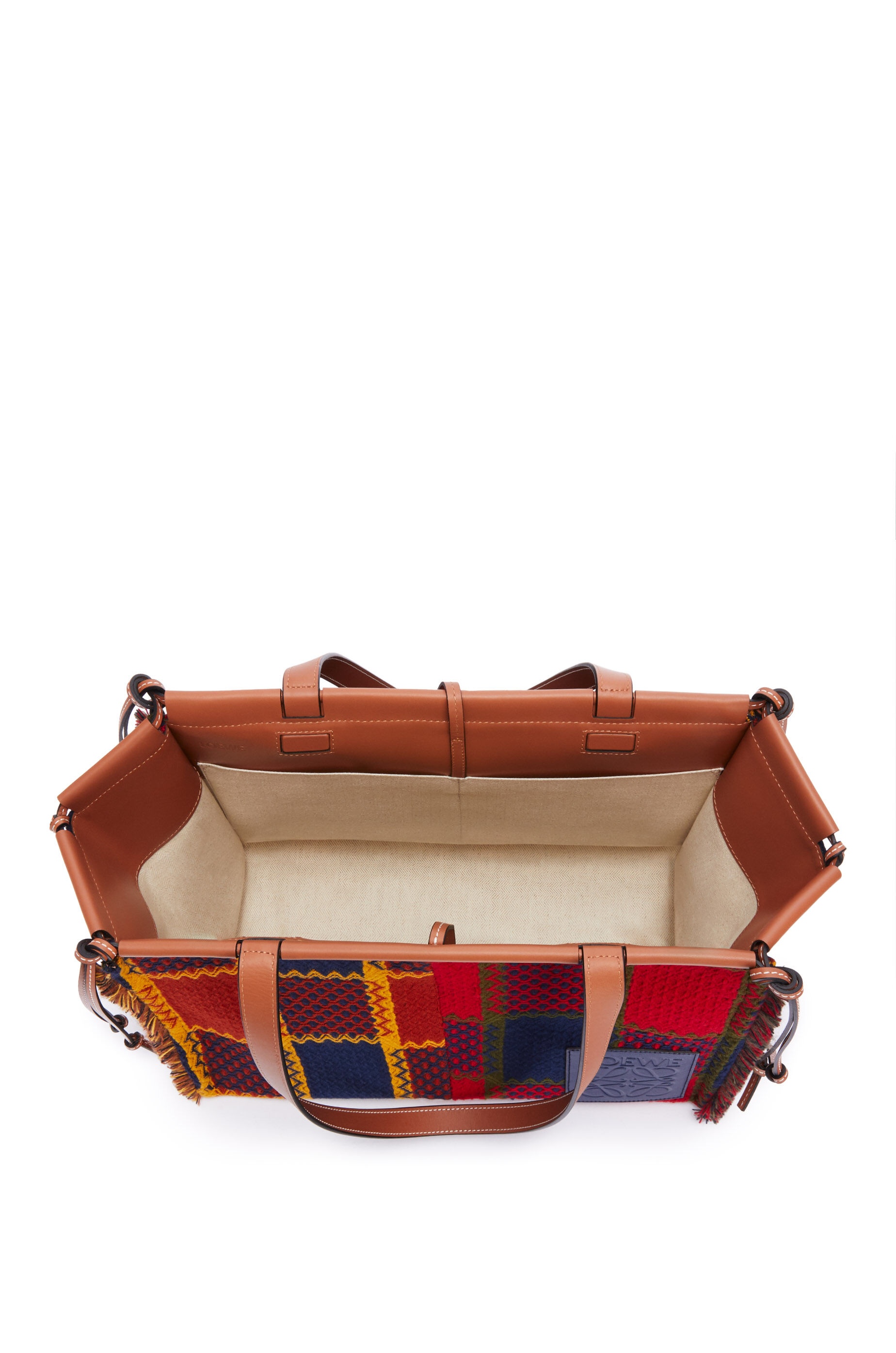 Cushion tote bag in tartan and calfskin - 4