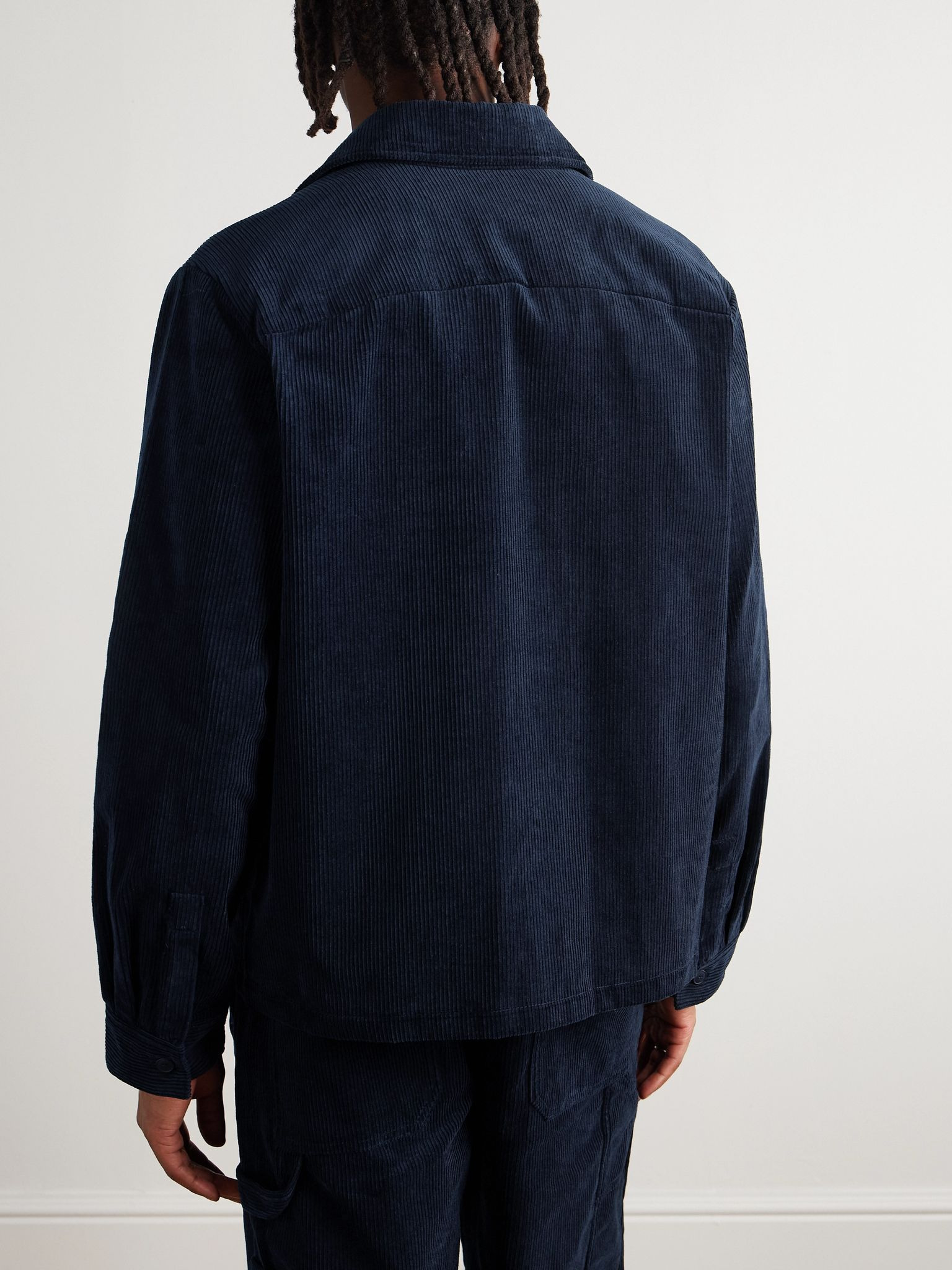Leon Logo-Embroidered Cotton-Corduroy Overshirt Navy - 3