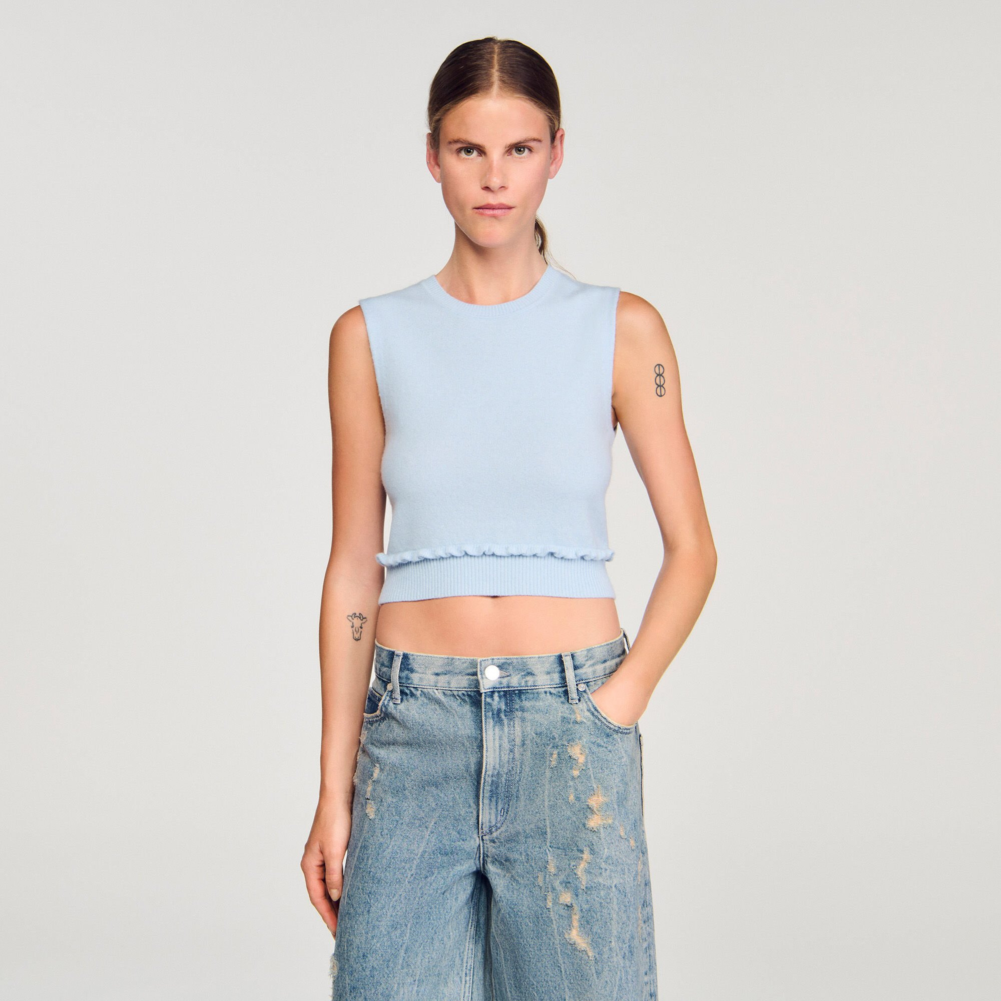 RUFFLED CROPPED SWEATER - 4