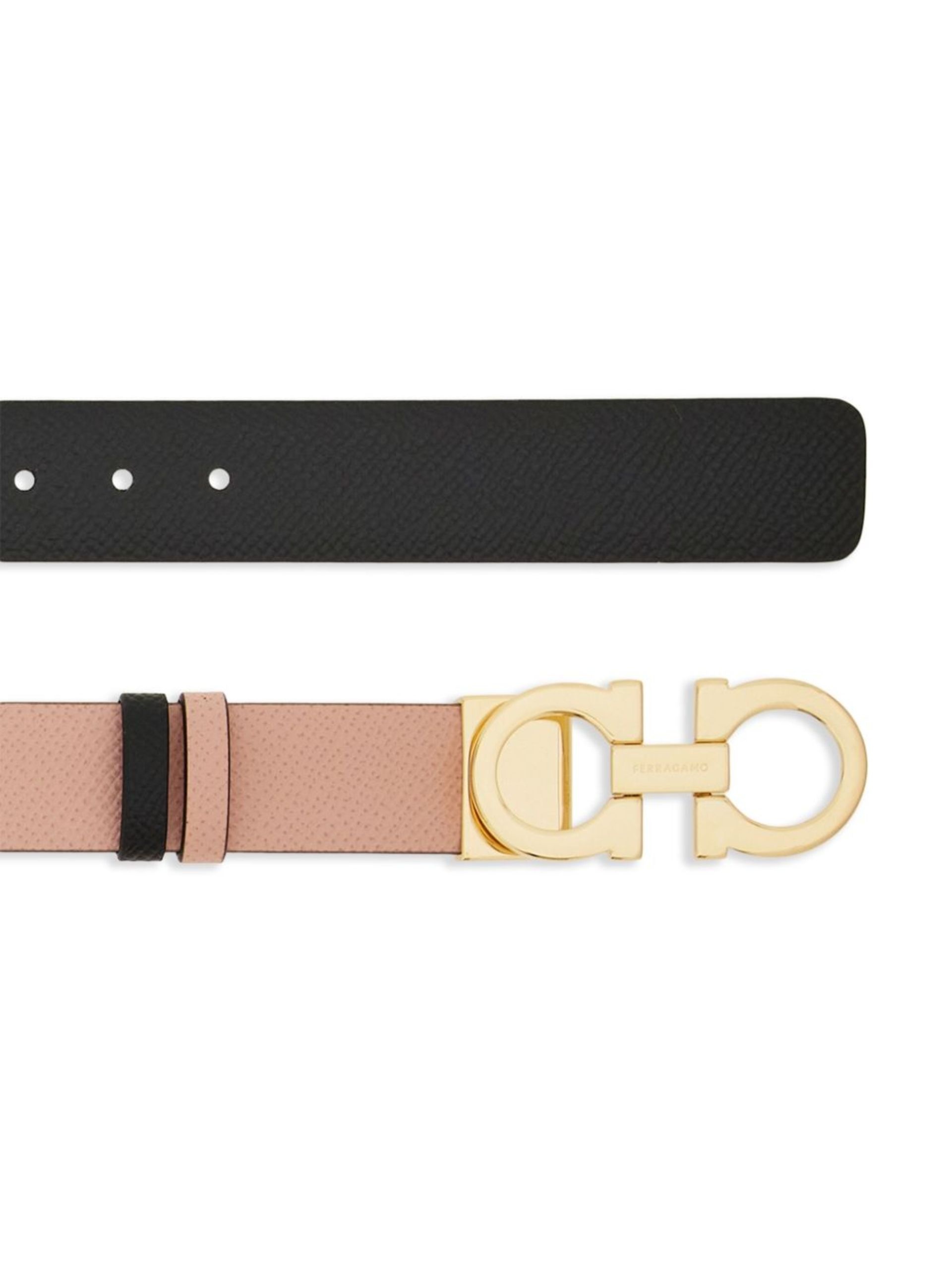 Pink And Black Gancini Reversible Leather Belt - 2
