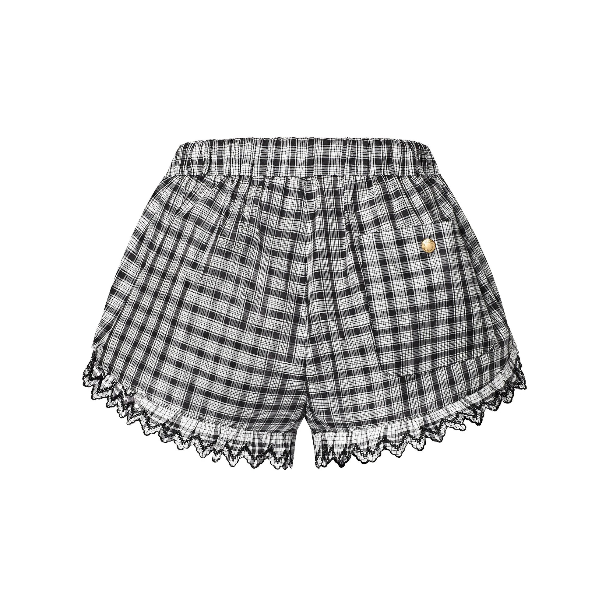 Check Ruffle Detail Mini Shorts - 2
