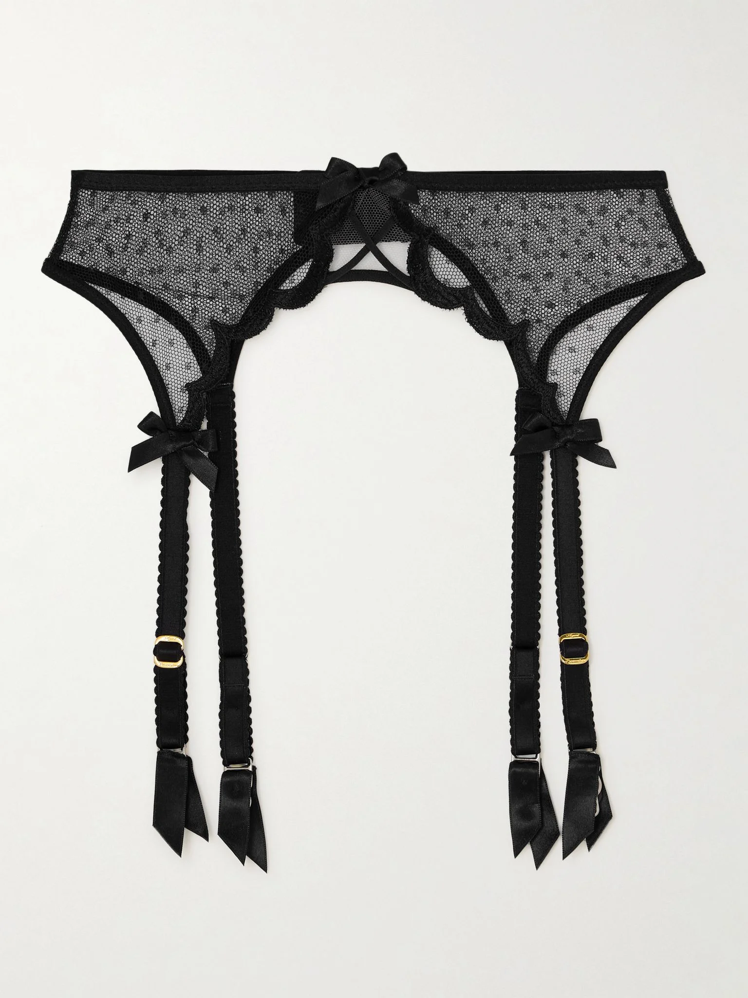 Katanah scalloped satin-trimmed Swiss-dot tulle suspenders Black - 1