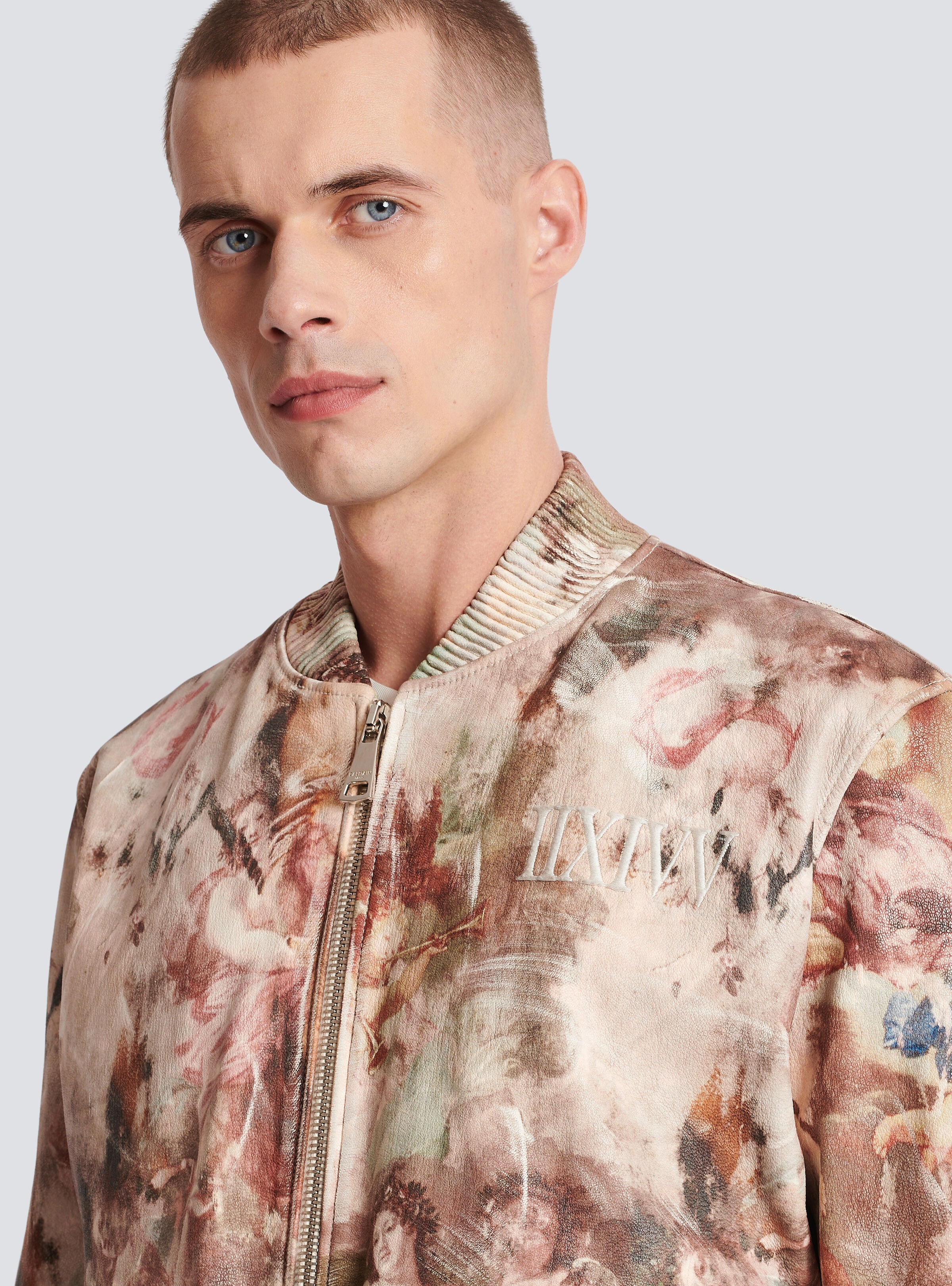 Pastel print leather bomber jacket - 7