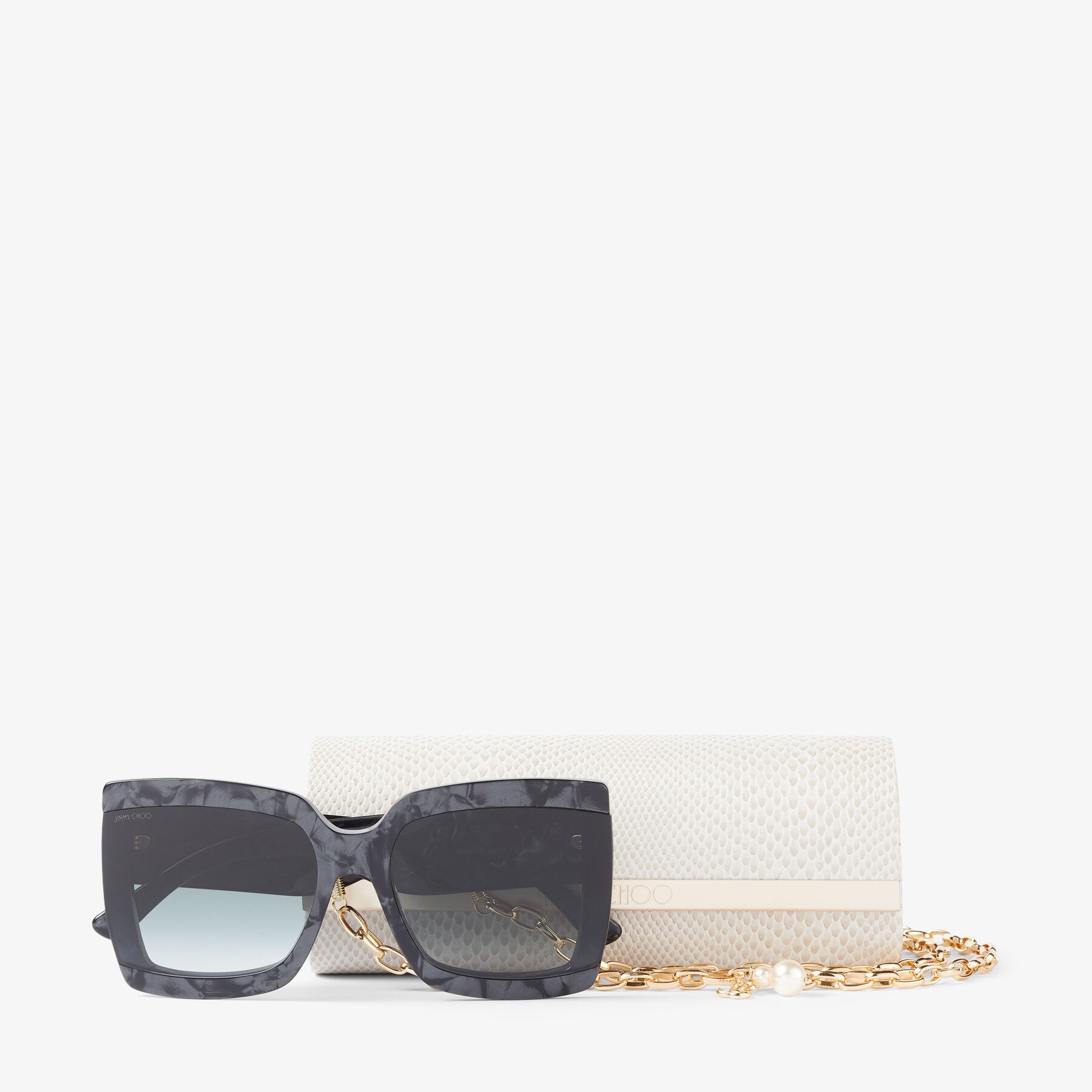 Renee/N
Black and Ivory Square-Frame Sunglasses with Detachable Chain - 4
