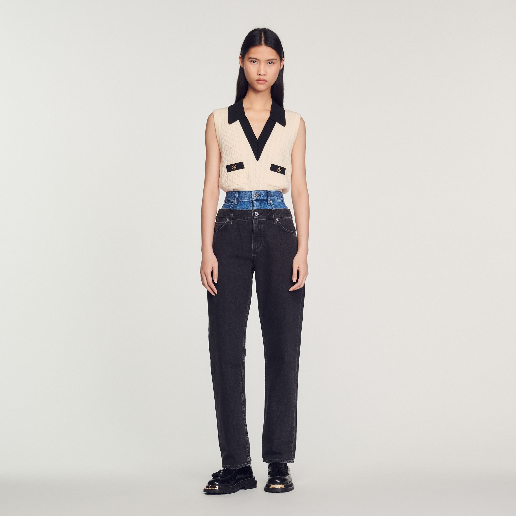 Two-tone double-waisted jeans - 3