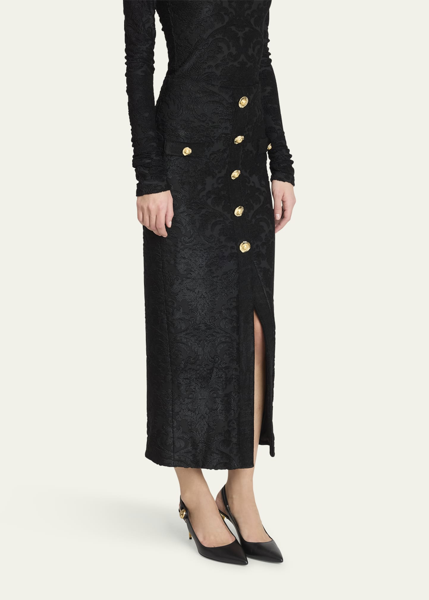 Baroque Buttoned Pencil Skirt - 4