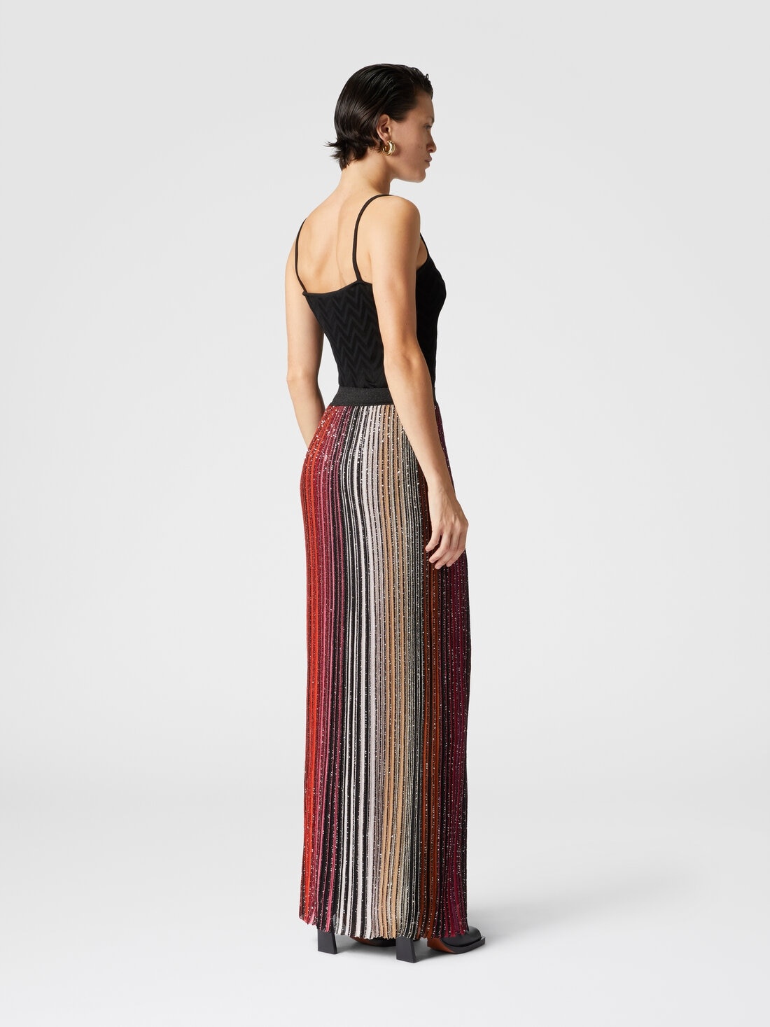 Striped partial long skirt with sequins - 3