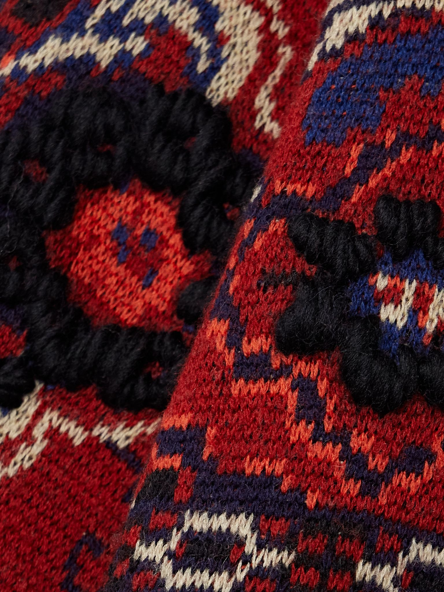 Shell-trimmed embroidered jacquard-knit wool sweater Red - 4