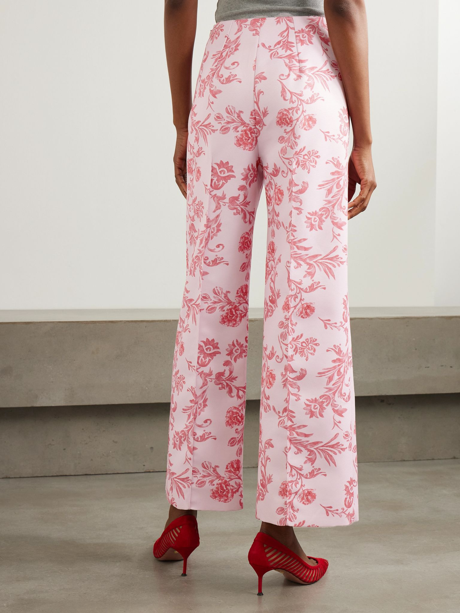 Daffy paneled floral-print faille wide-leg pants Pink - 4