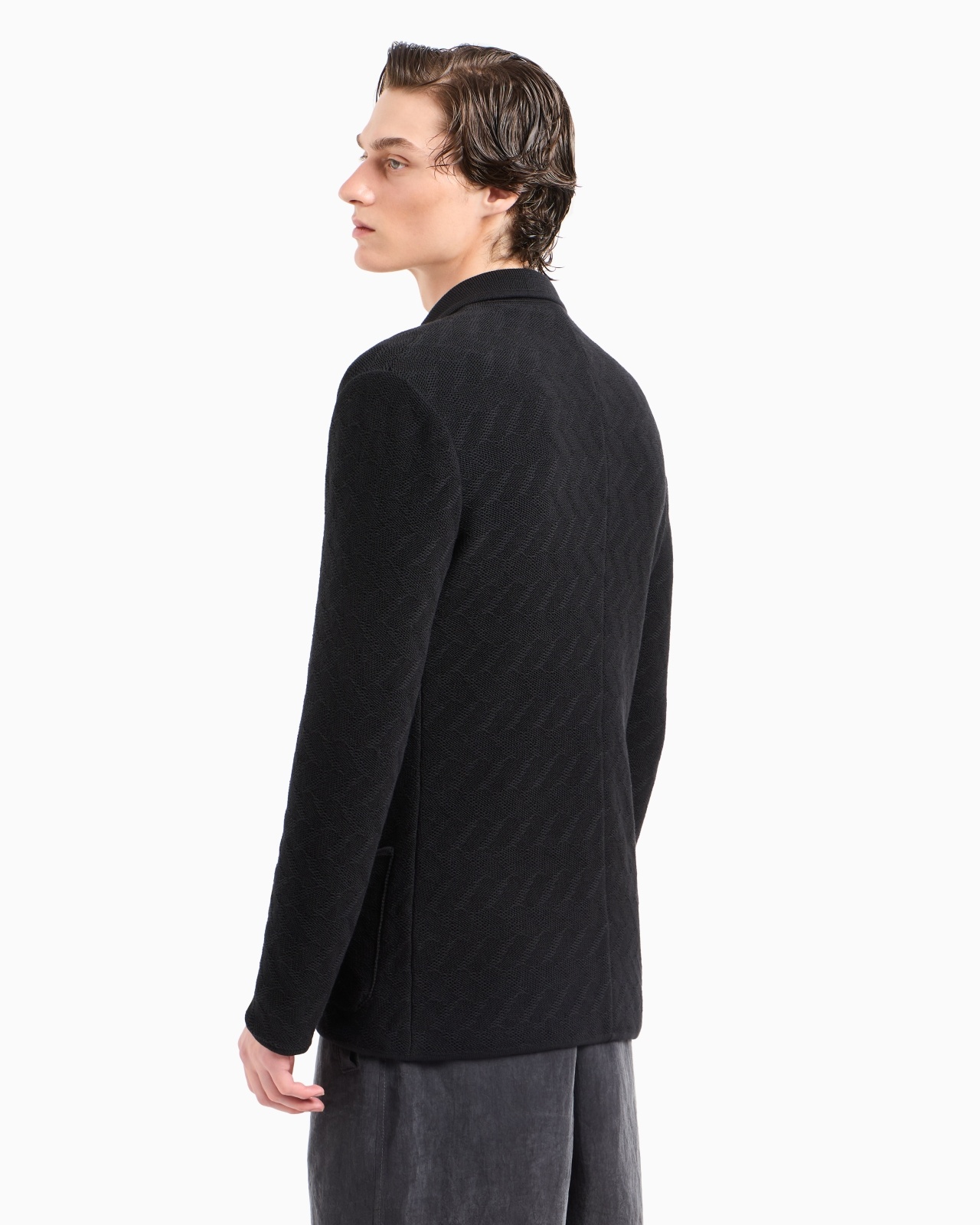 SINGLE-BREASTED JACKET IN A JACQUARD COTTON KNIT - 3