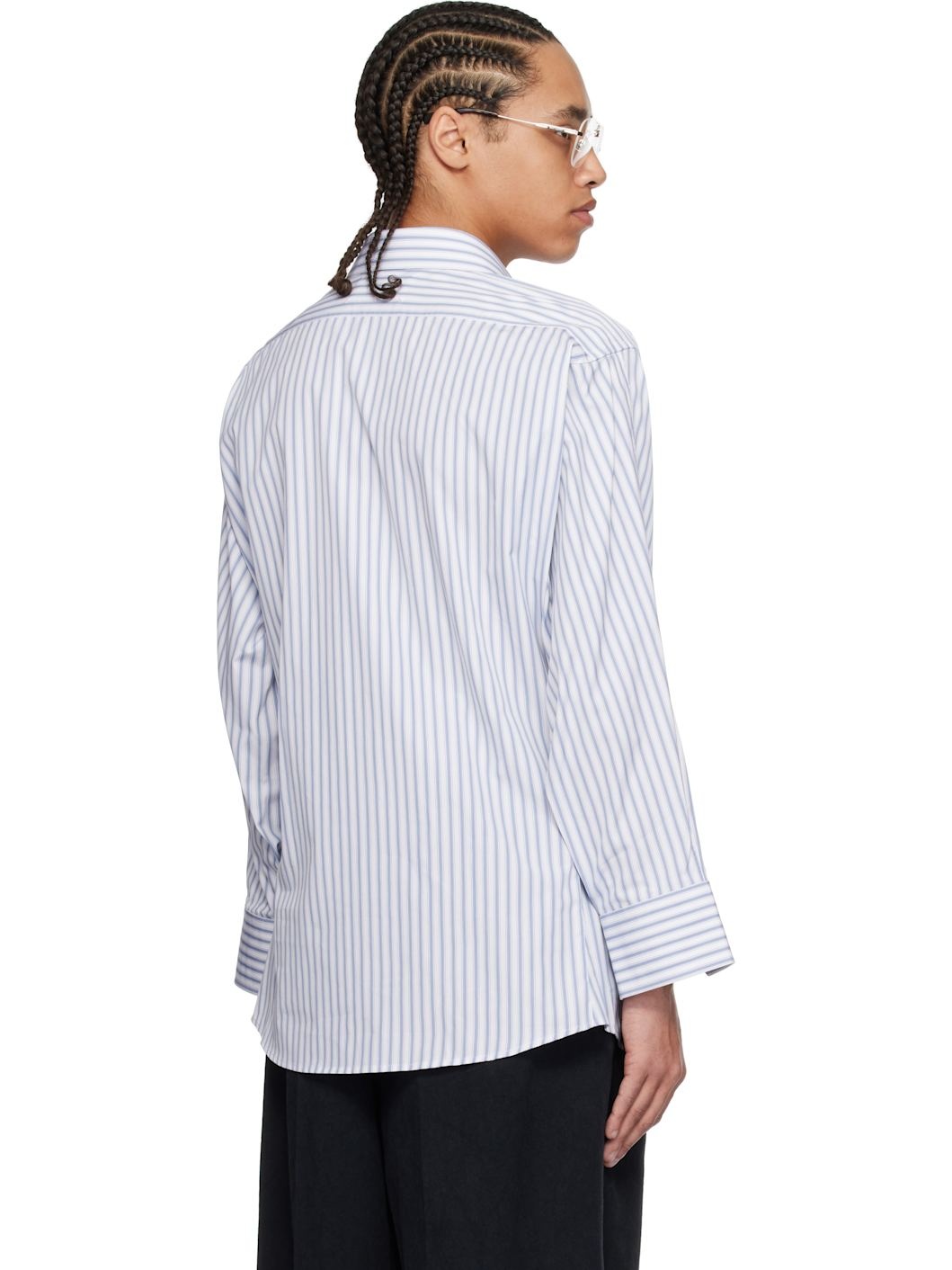 White & Blue Stripe Cotton Shirt - 3
