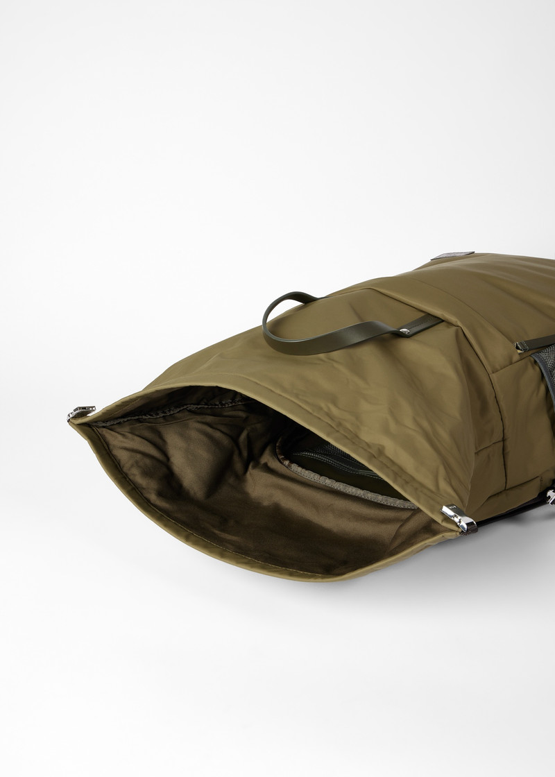 Khaki Utilitarian Roll-Top Nylon Backpack 3