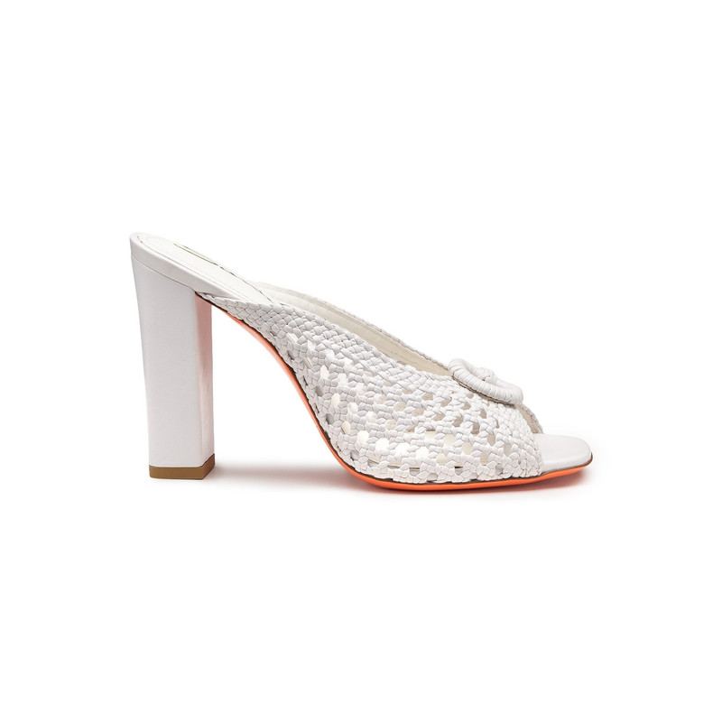 Women's white woven leather high-heel sandal 1
