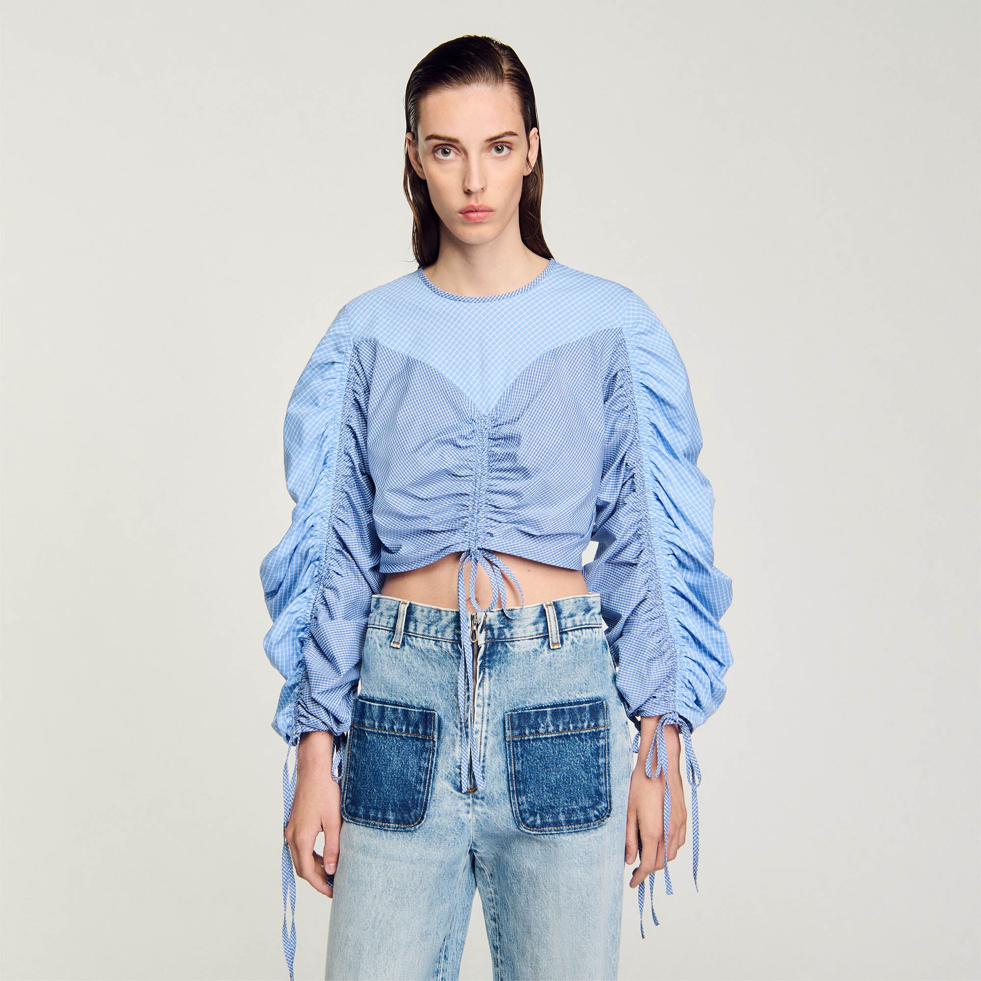 PATTERNED TOP WITH DRAWSTRINGS - 5