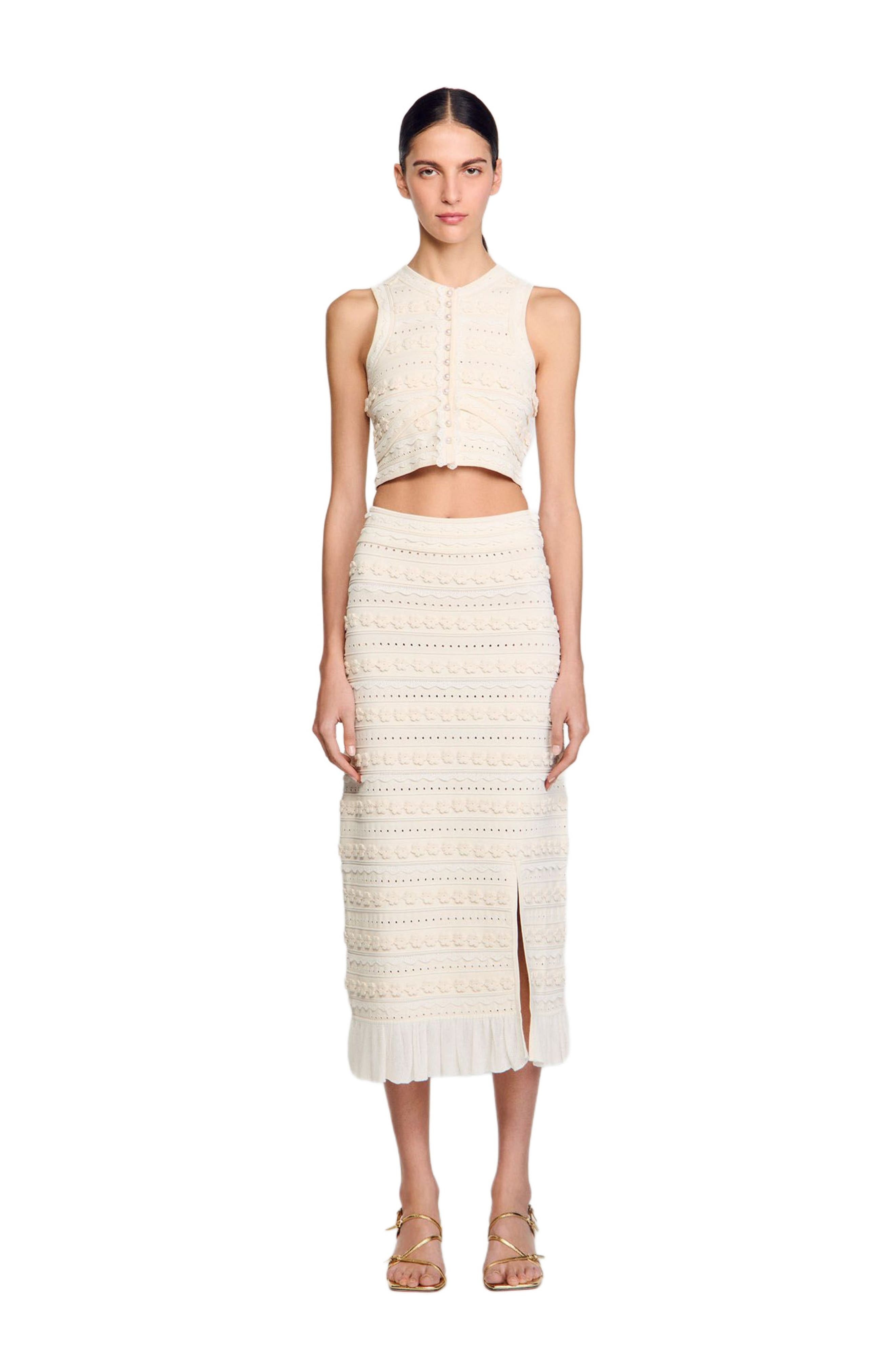 SANDRO Long skirt with crochet detailing in Ecru at Nordstrom - 3