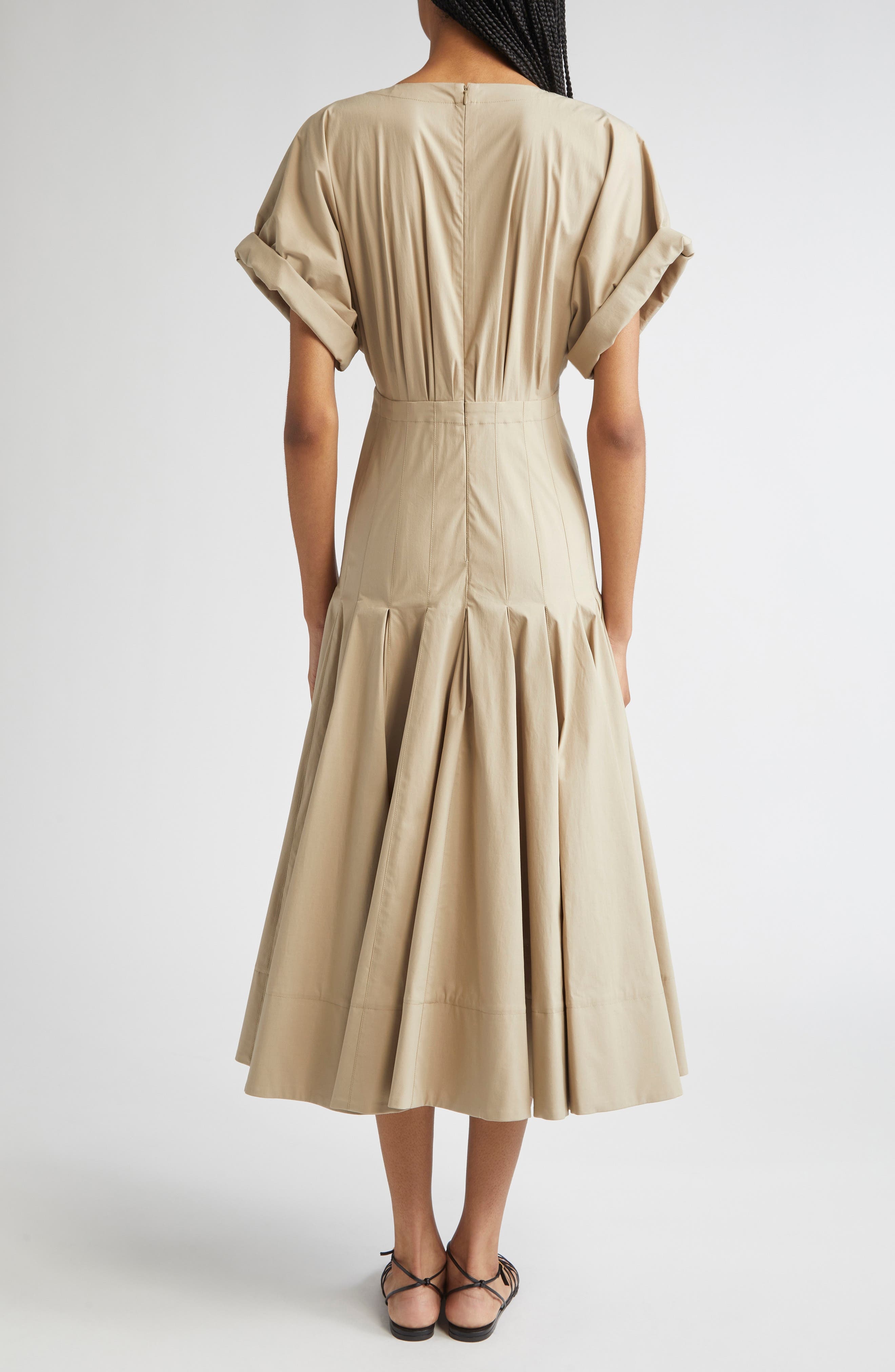 Proenza Schouler Ciara Pintuck Stretch Poplin Fit & Flare Midi Dress in Khaki at Nordstrom - 2