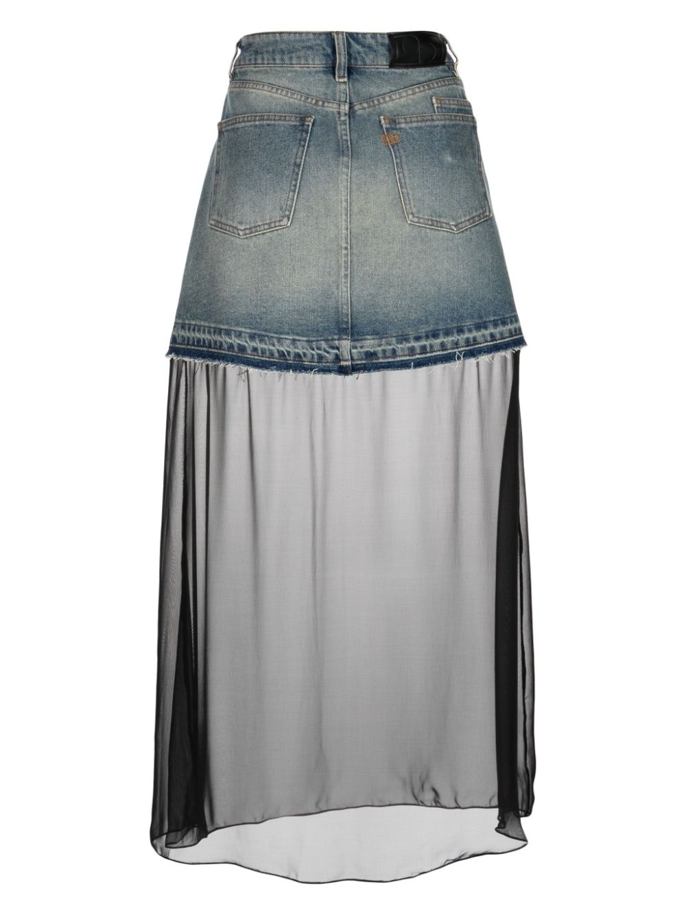 sheer-panel washed-denim skirt - 2