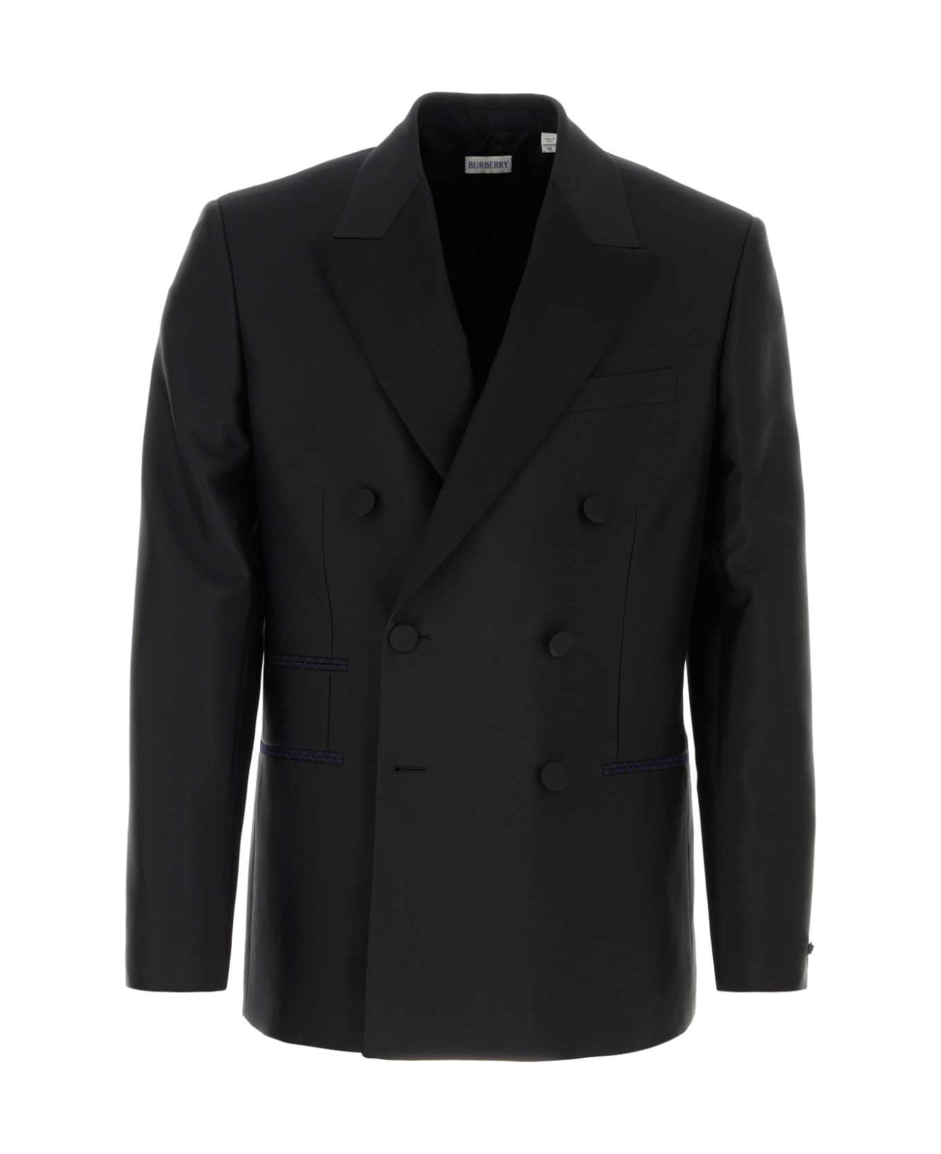 Black Wool Blend Blazer - 1