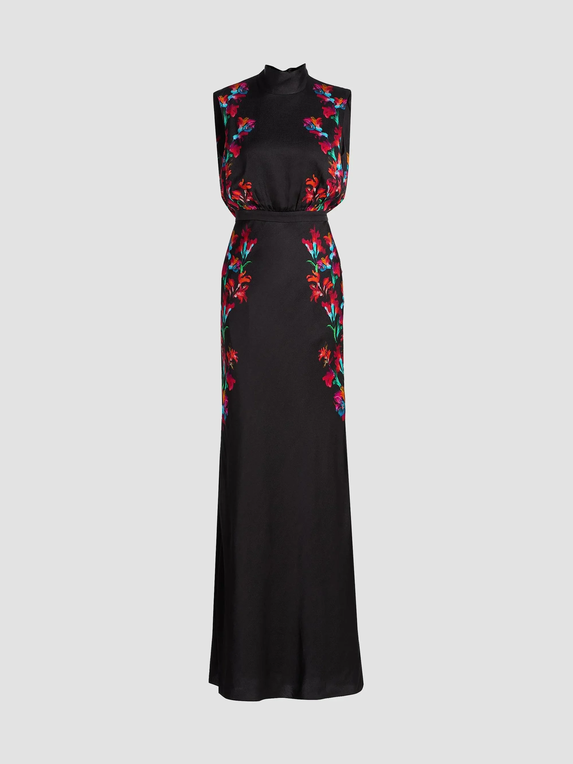 Women's Floral Silk Gown - Aquarelle Placement - 1