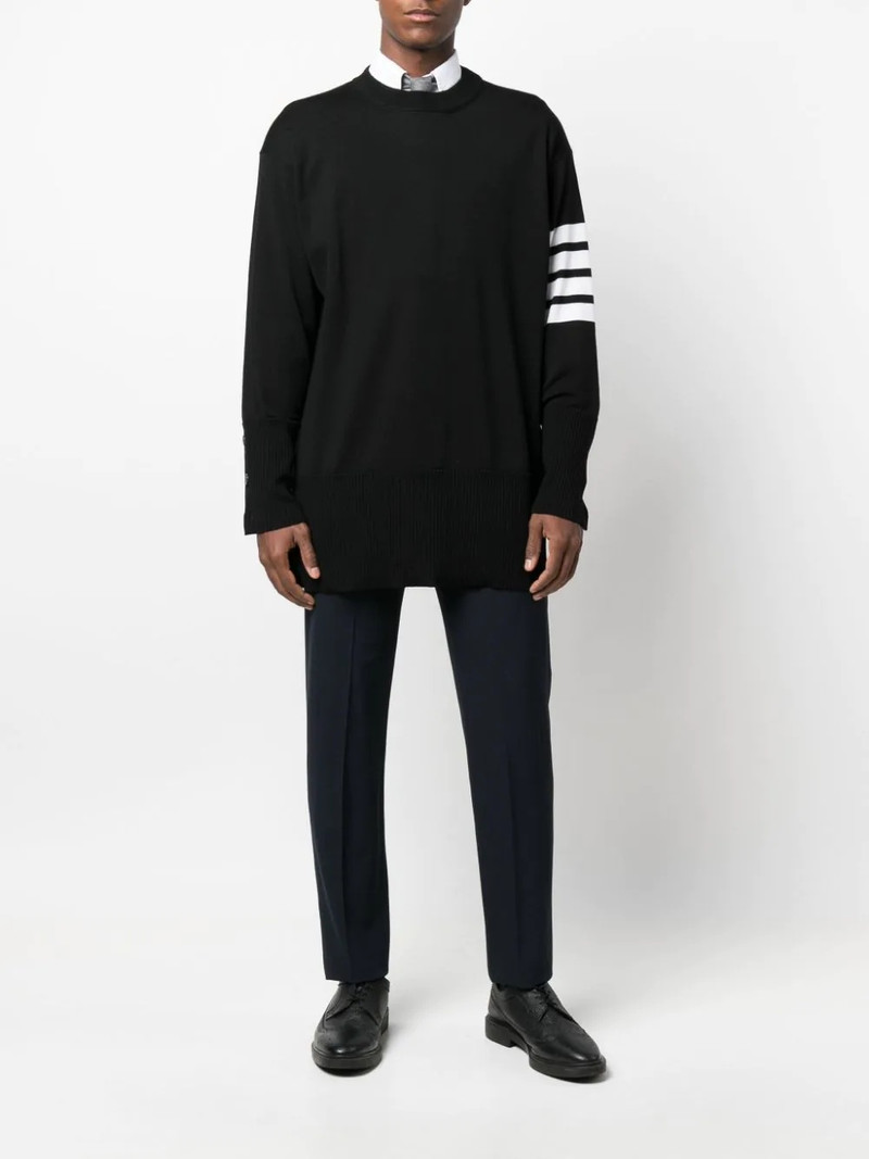 Thom Browne Black Fine Merino Wool 4-Bar Elongated Pullover outlook