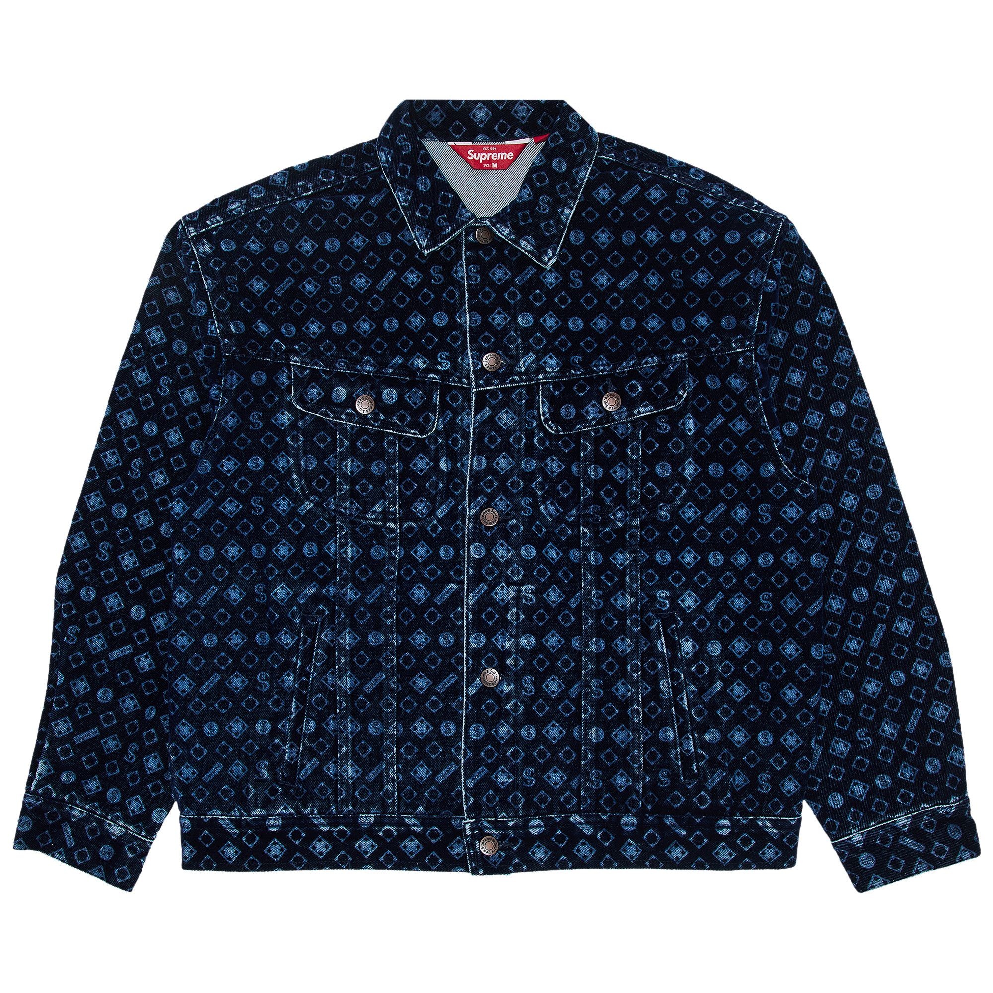Supreme Flocked Denim Trucker Jacket 'Blue' - 1