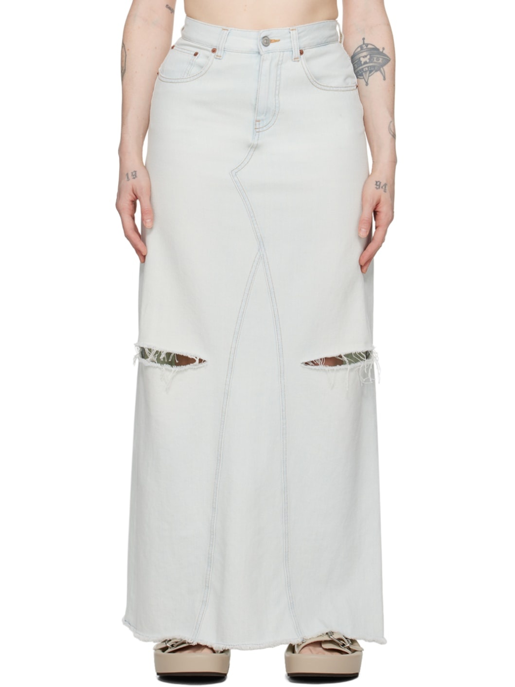 Blue Five-Pocket Denim Maxi Skirt - 1