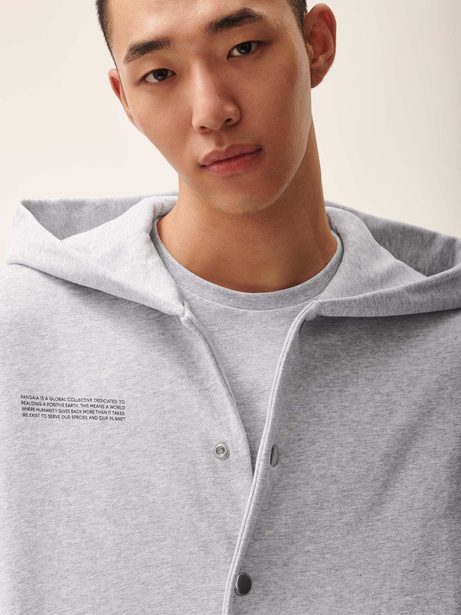 Mens 365 Midweight Snap Button Hoodie - Grey Marl - 4