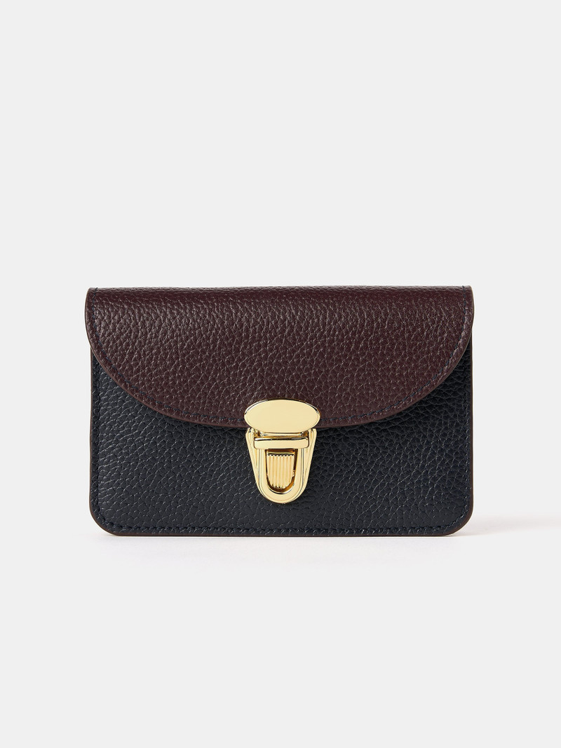 The Small Push Lock Purse - Bordeaux, Midnight & Clay Madras Grain 1