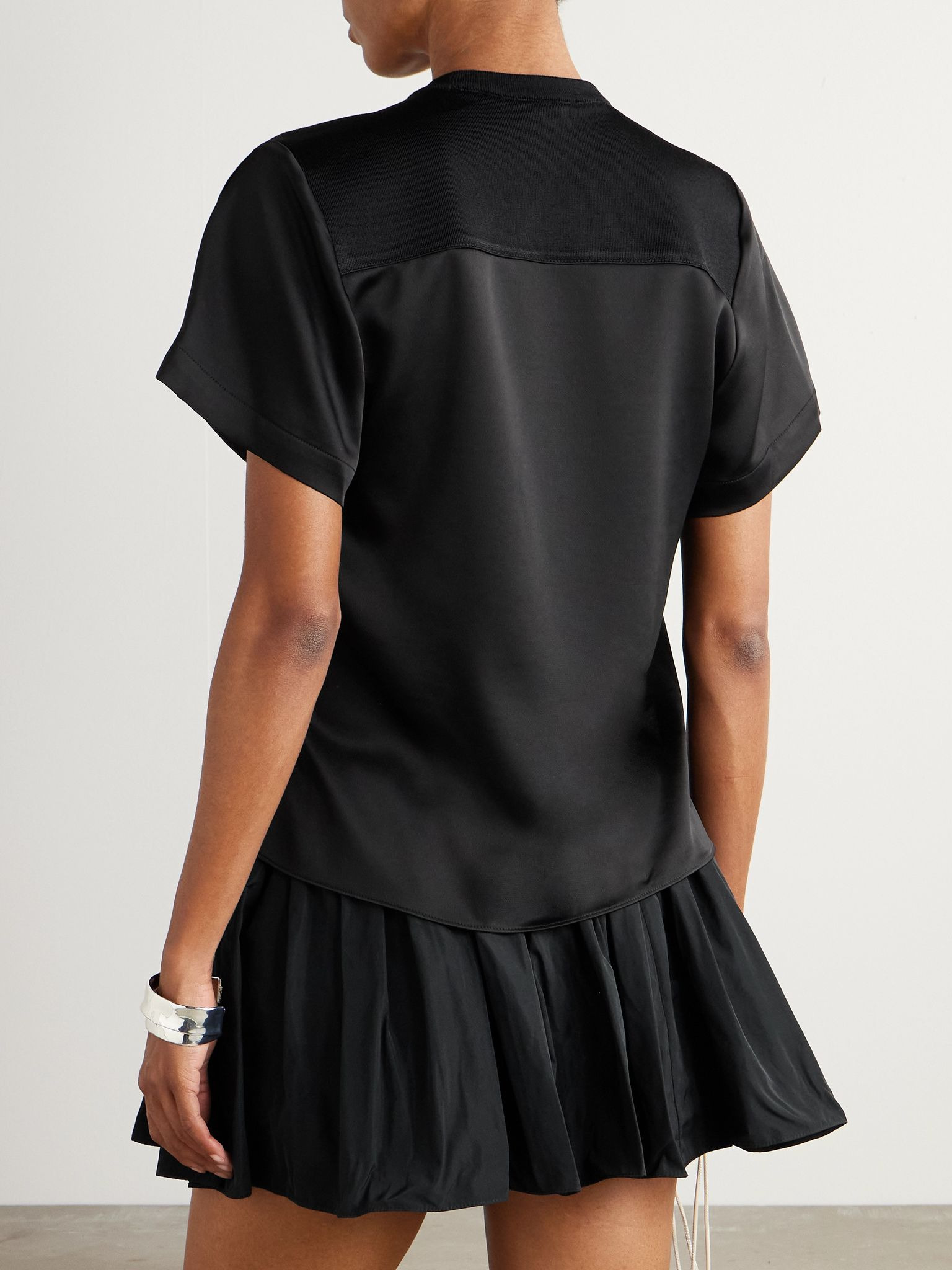 Addy jersey-paneled satin T-shirt Black - 3