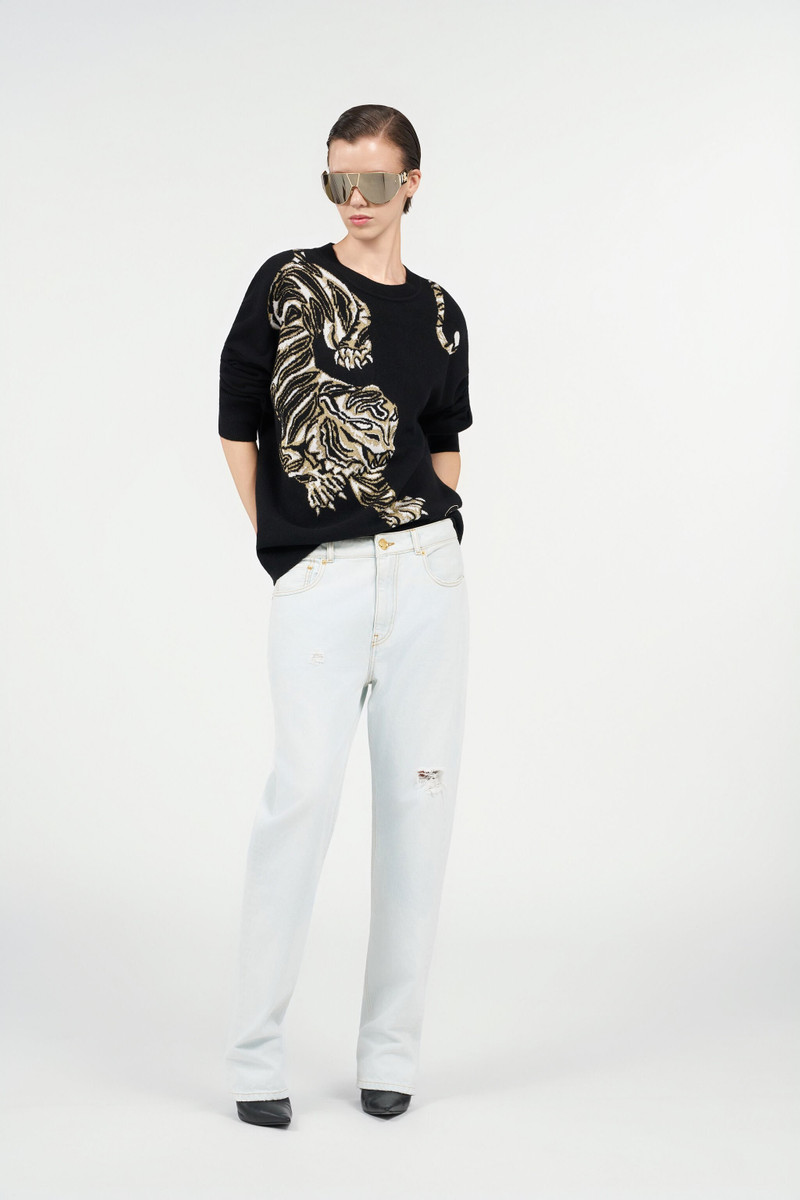 Roberto Cavalli Oversized Wool Sweater with Tiger Motif outlook