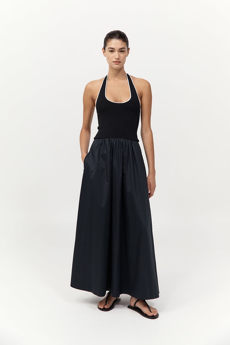 Halter Gathered Dress - Black - 2