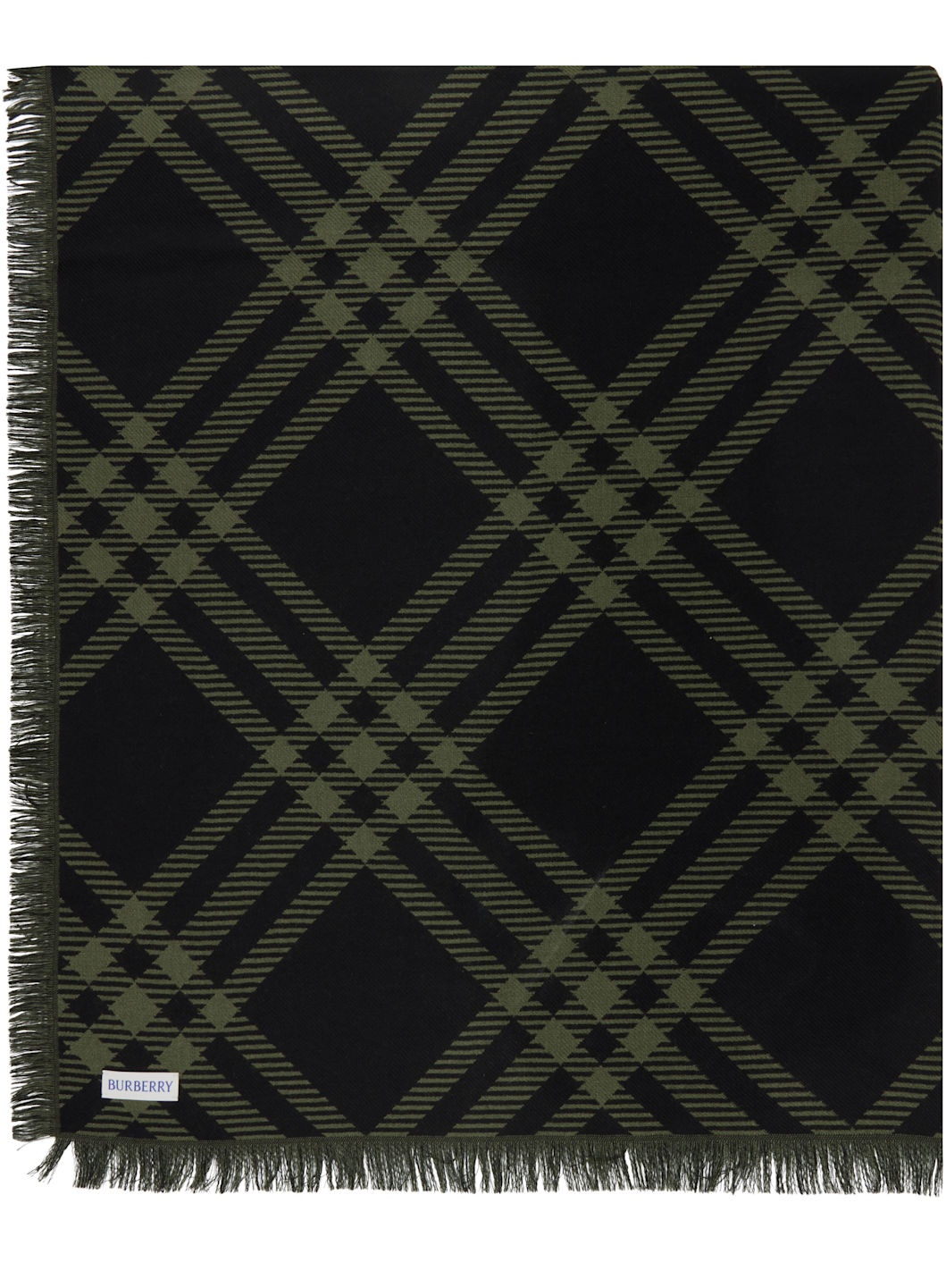 Khaki & Black Wide Check Wool Silk Scarf - 2