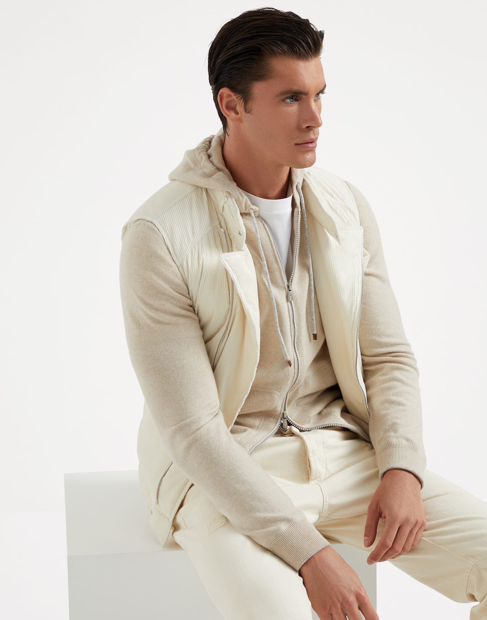 Cashmere sweatshirt-style cardigan with hood - 4