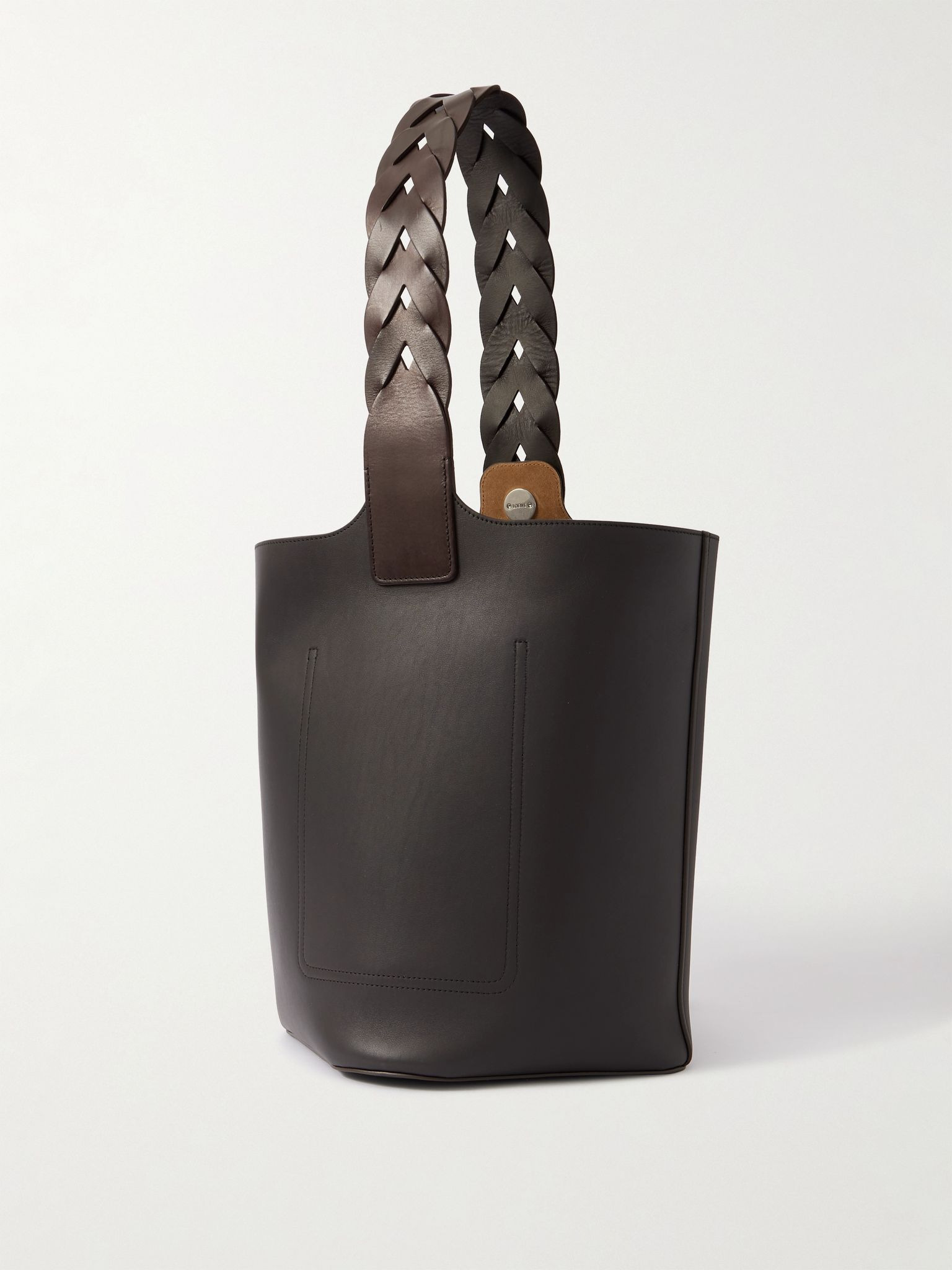 Large Pebble Embellished Braided Leather Bucket Bag Dark brown - 3
