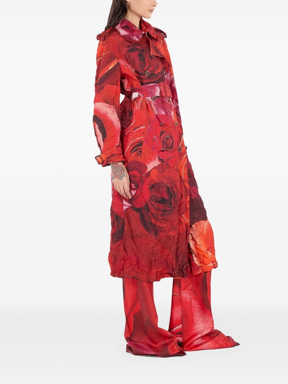 rose-print trench coat - 3