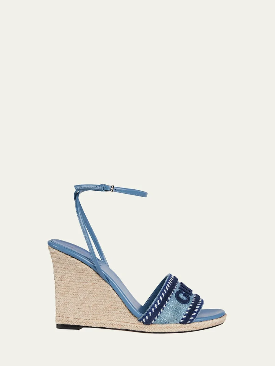 Ines Logo Denim Wedge Espadrilles - 1