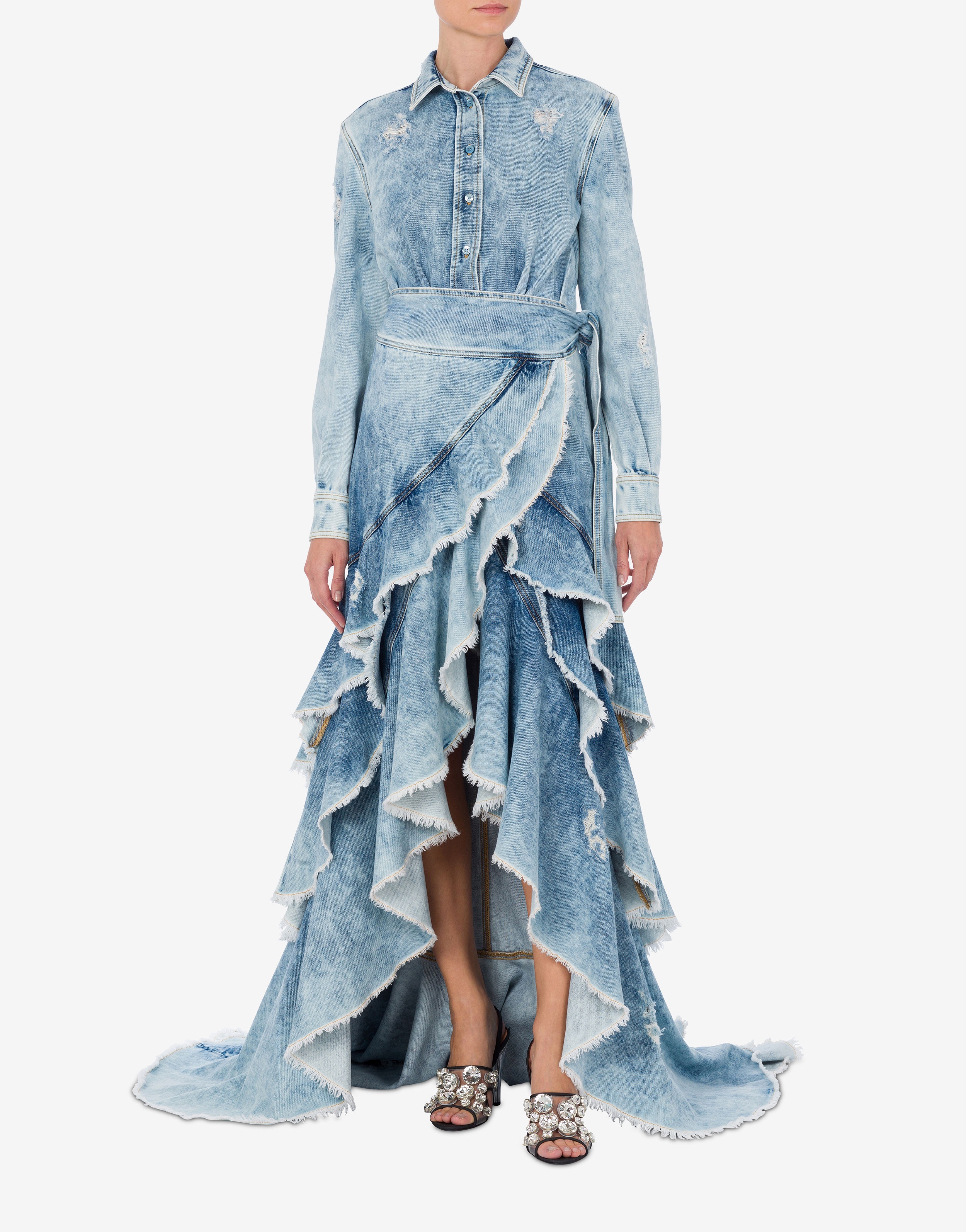 BLUE DENIM DRESS WITH TRAIN - 8