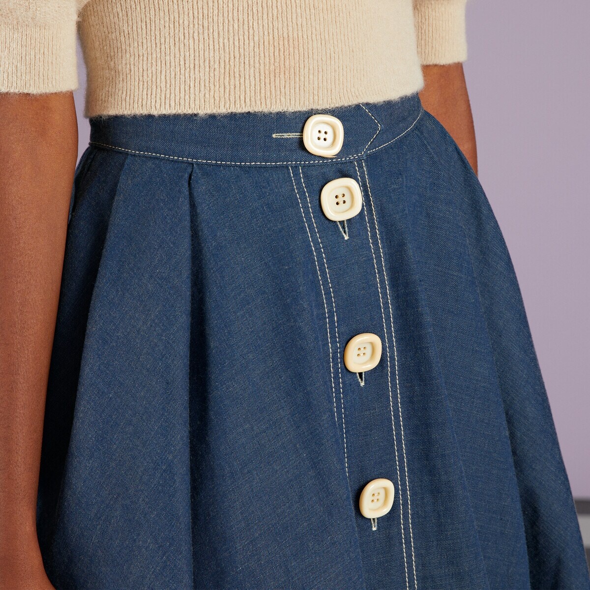 Pleated denim skirt - 3