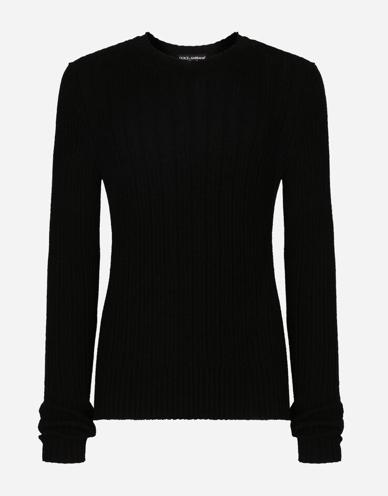Crew neck sweater in ribbed technical cotton 1