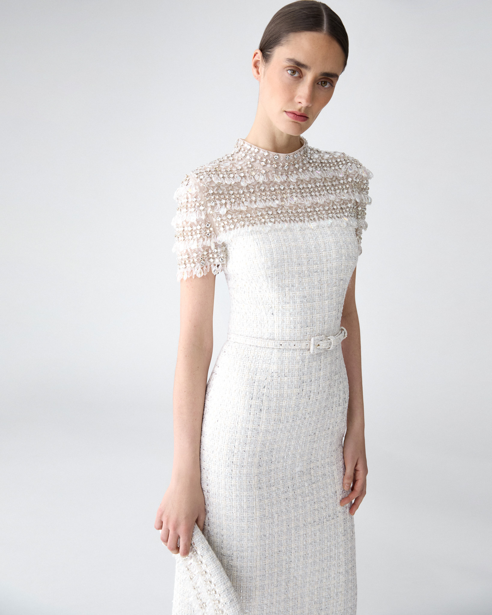 Tweed Midi Dress with Raindrop Embroidery - 4