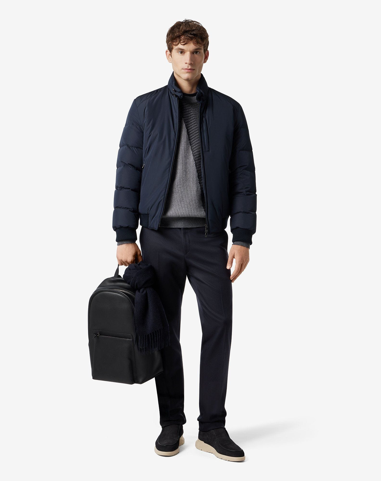 Navy blue wool and stretch cotton trousers - 2