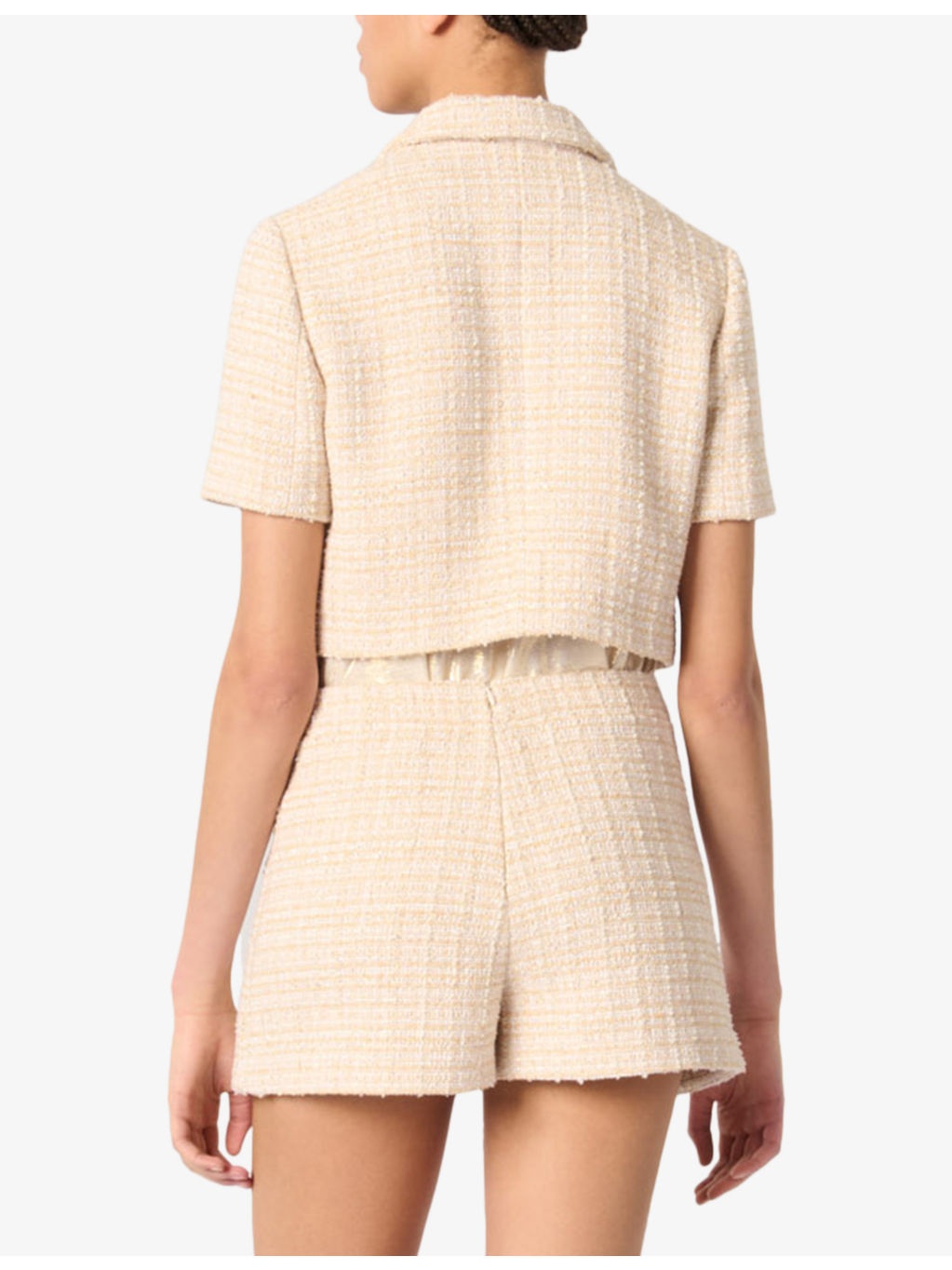 Metallic Tweed-Textured Cropped Cotton-Blend Jacket - 4