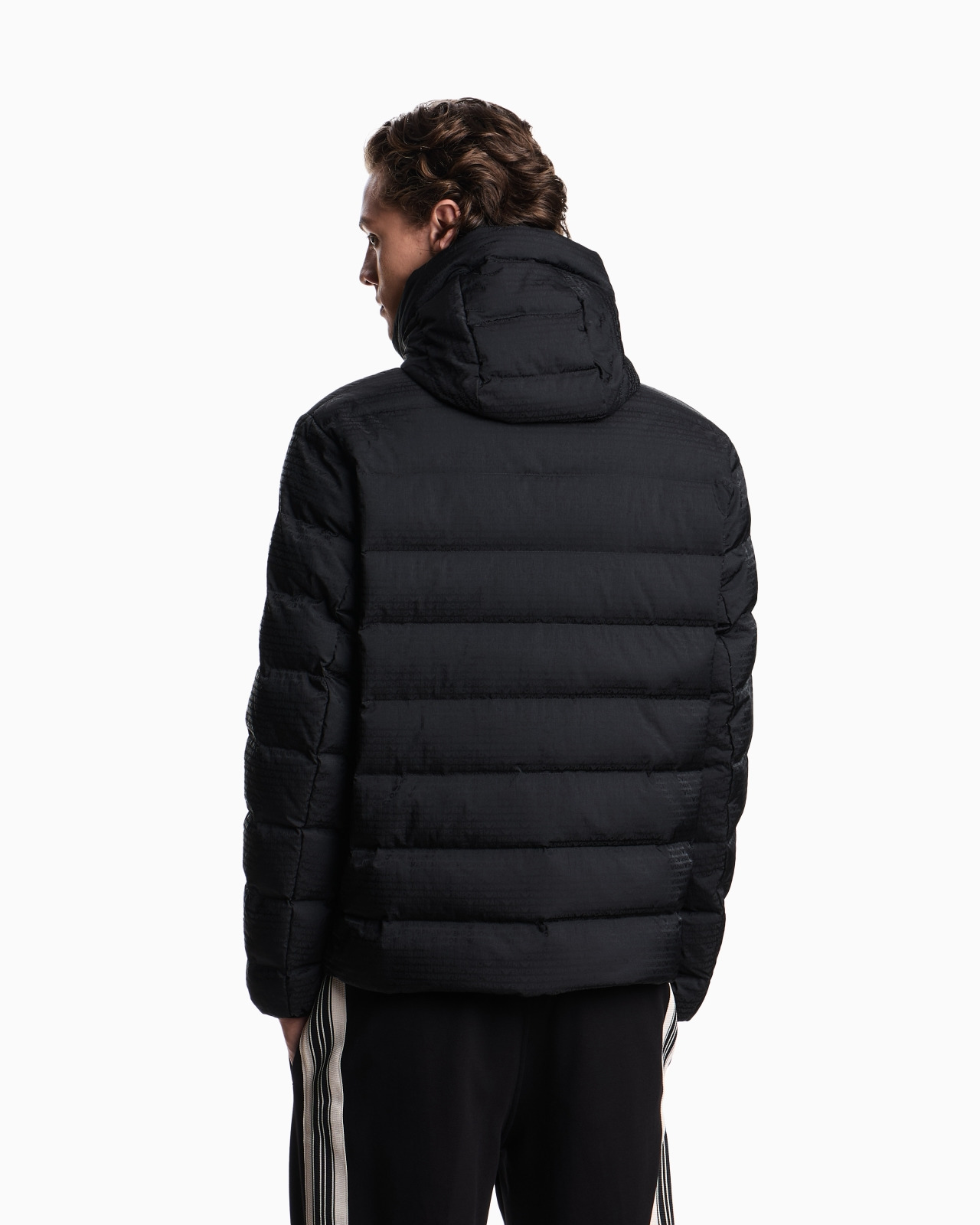 HOODED, QUILTED-NYLON DOWN JACKET WITH JACQUARD LOGO LETTERING - 3