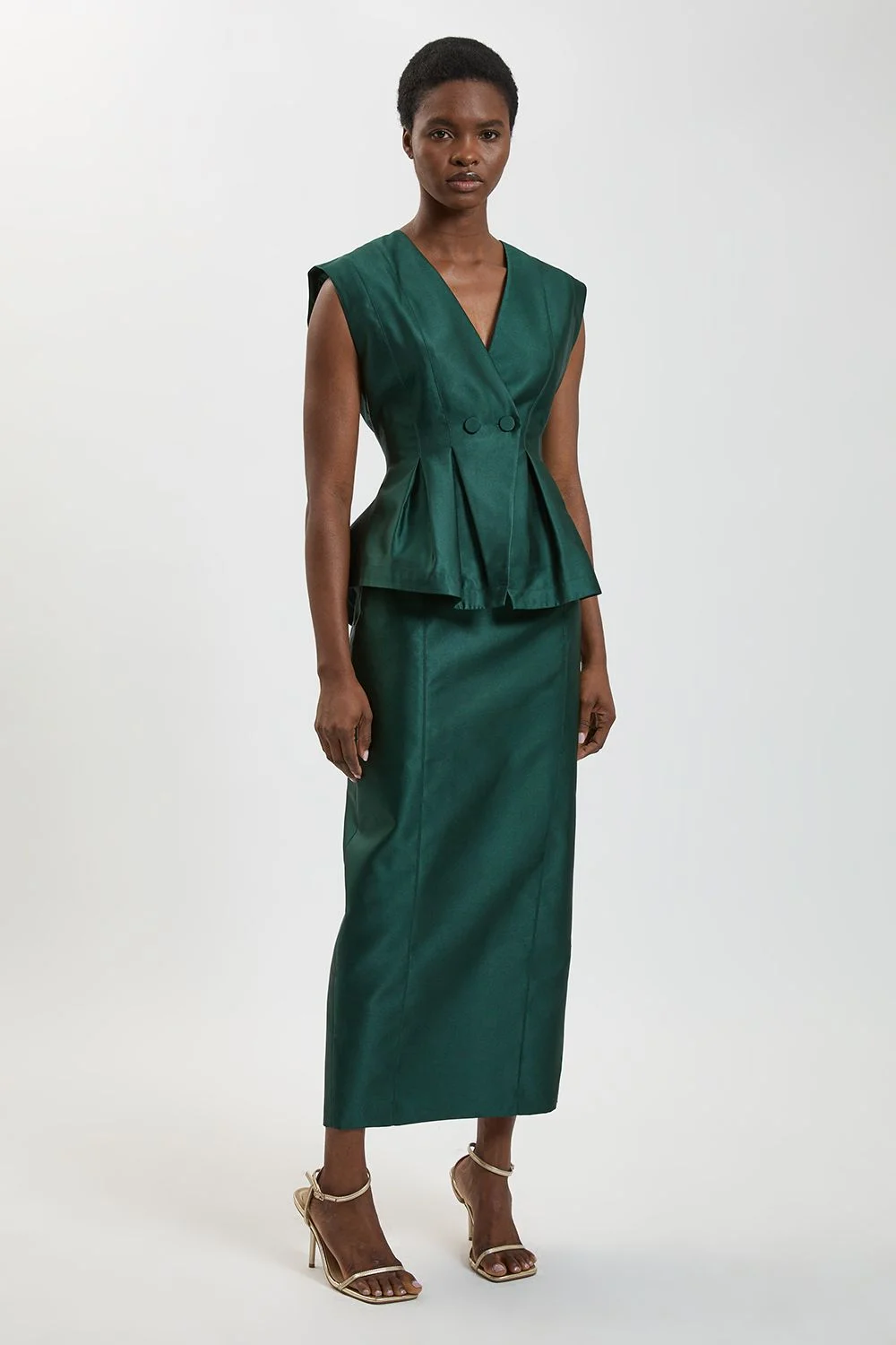 Structured Satin Peplum Midi Dress - 1