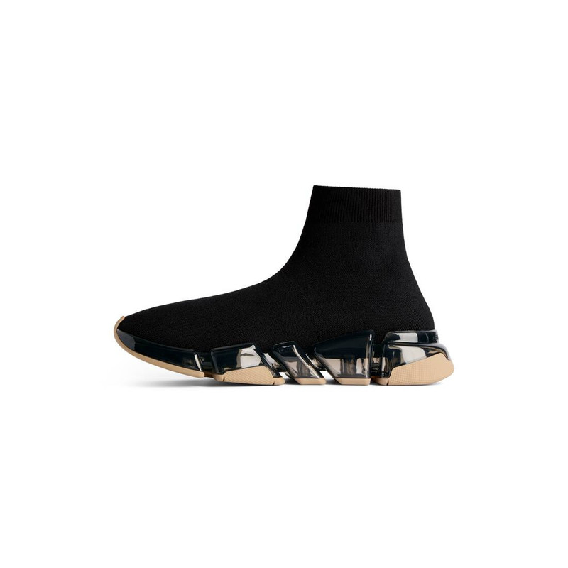 BALENCIAGA Men's Speed 2.0 Full Clear Sole Recycled Knit Sneaker in Black/beige outlook