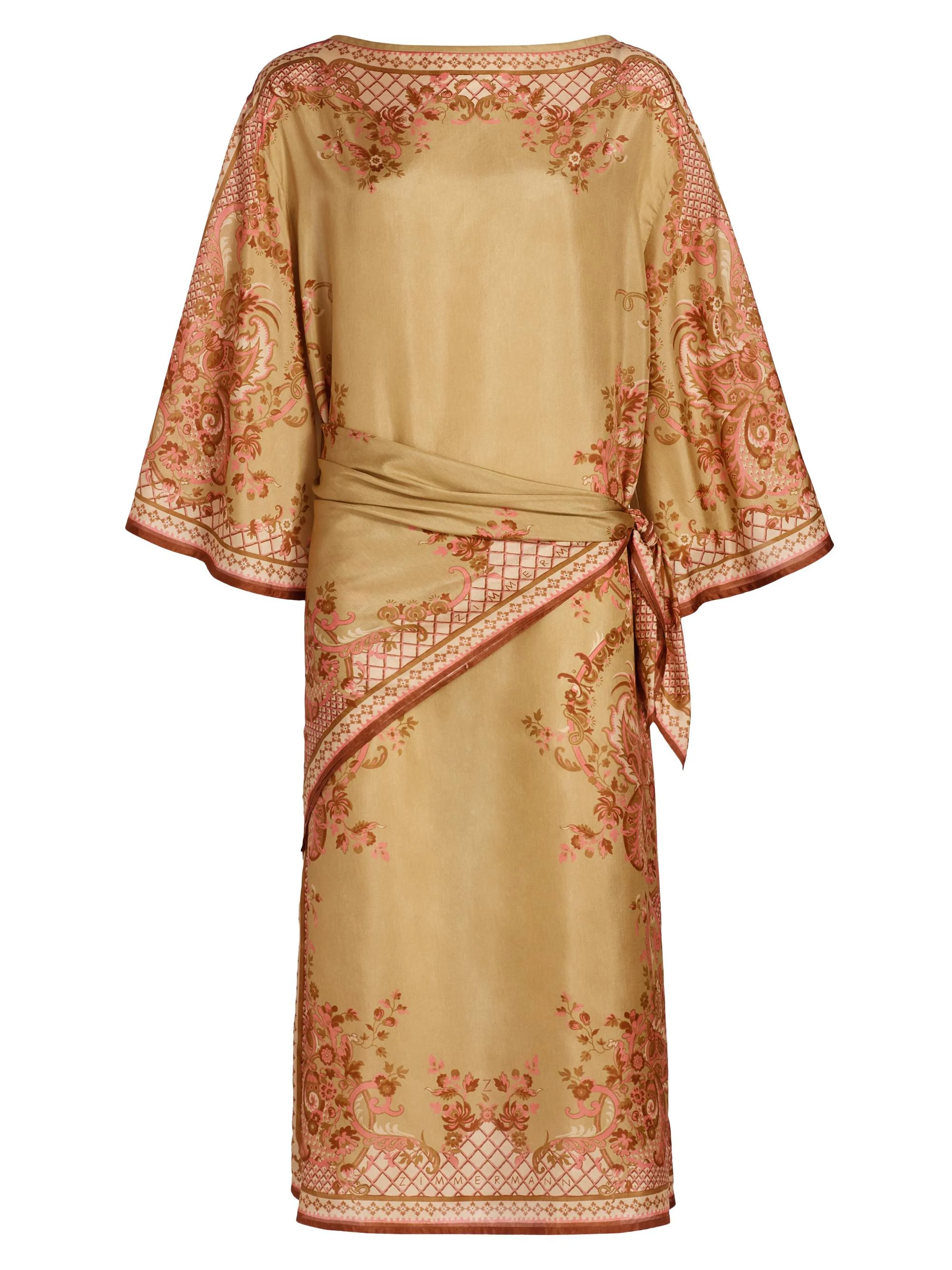Women's Aster Silk Tunic Midi-Dress - Sage Paisley Floral - 1